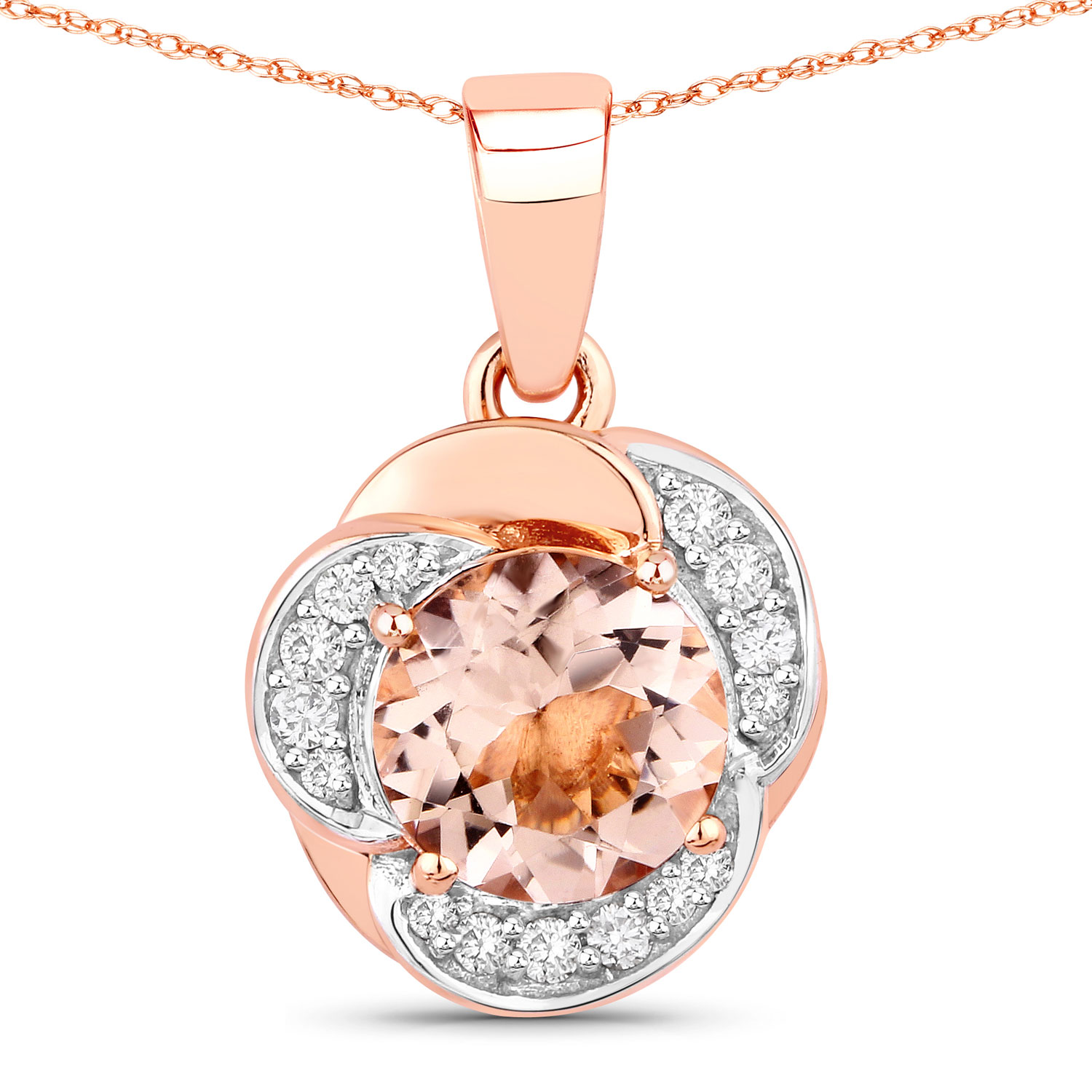 1.11 Carat Genuine Morganite and White Diamond 14K Rose Gold Pendant