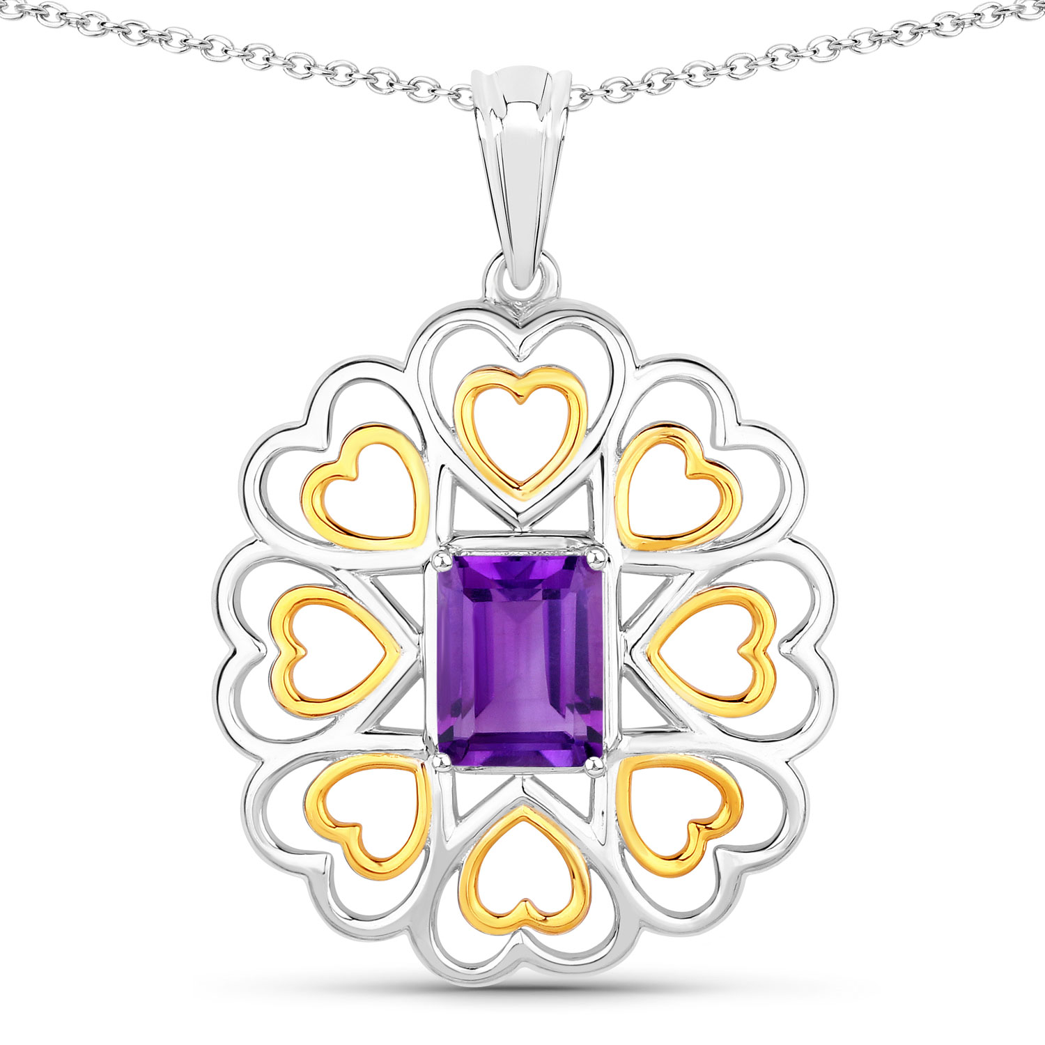 2.10 Carat Genuine Amethyst .925 Sterling Silver Pendant