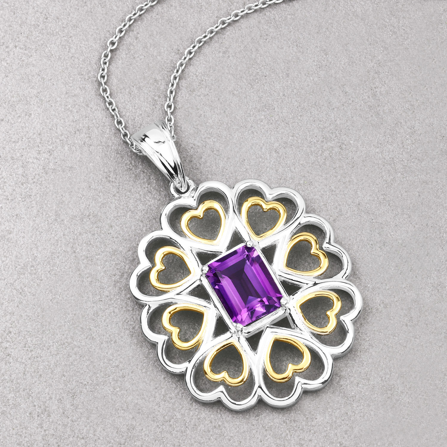 2.10 Carat Genuine Amethyst .925 Sterling Silver Pendant