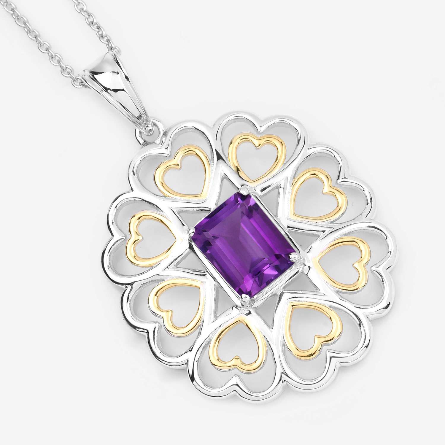 2.10 Carat Genuine Amethyst .925 Sterling Silver Pendant