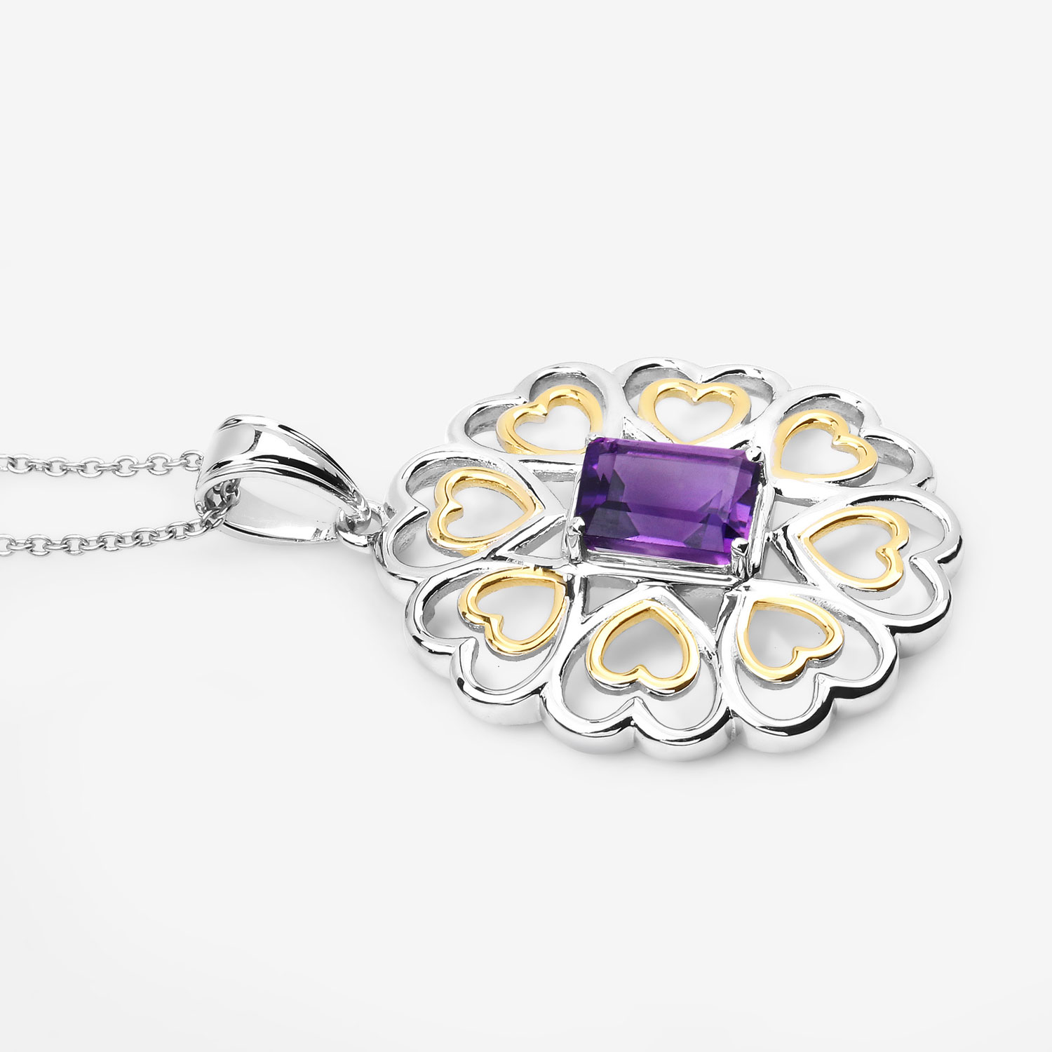 2.10 Carat Genuine Amethyst .925 Sterling Silver Pendant