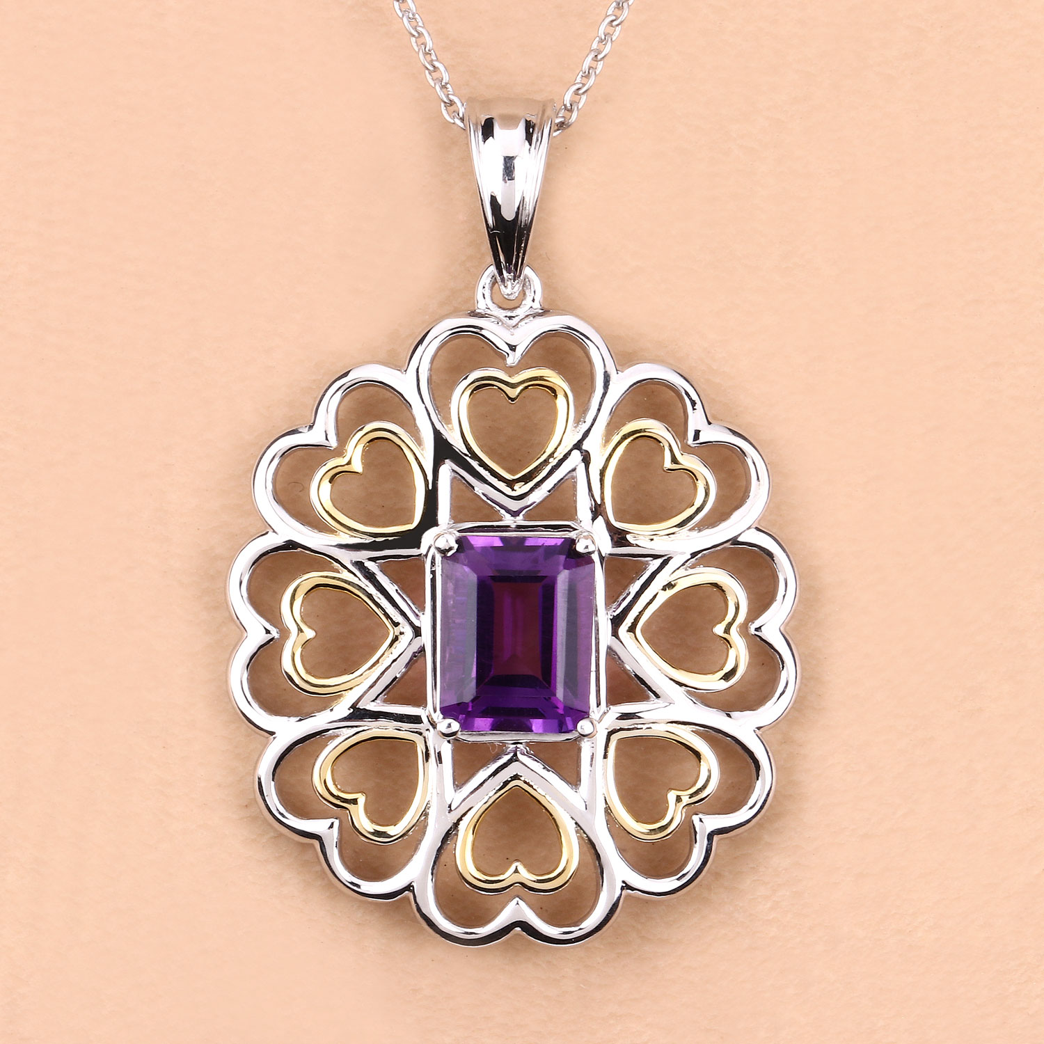 2.10 Carat Genuine Amethyst .925 Sterling Silver Pendant