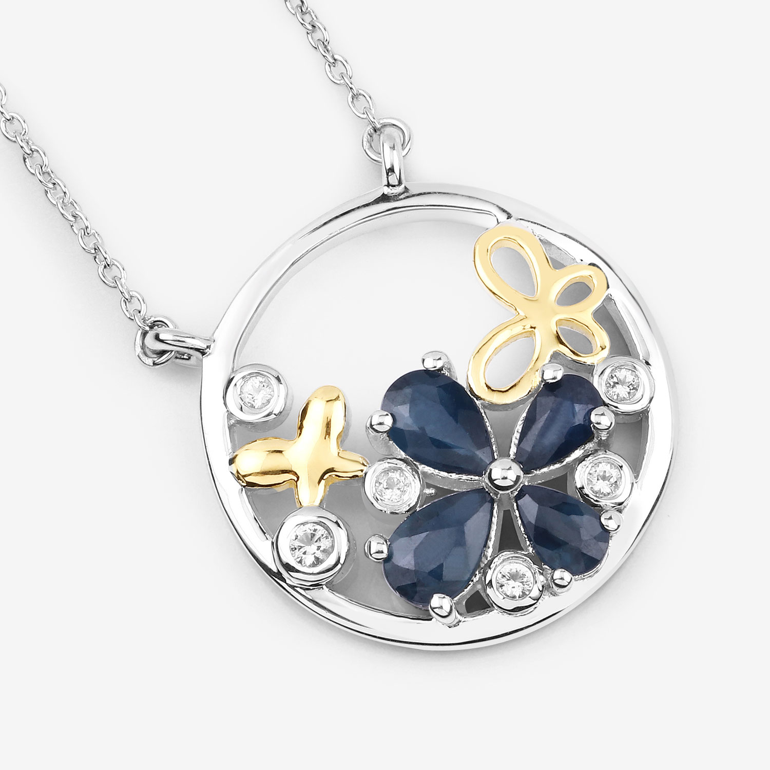 1.41 Carat Genuine Blue Sapphire and White Topaz .925 Sterling Silver Pendant