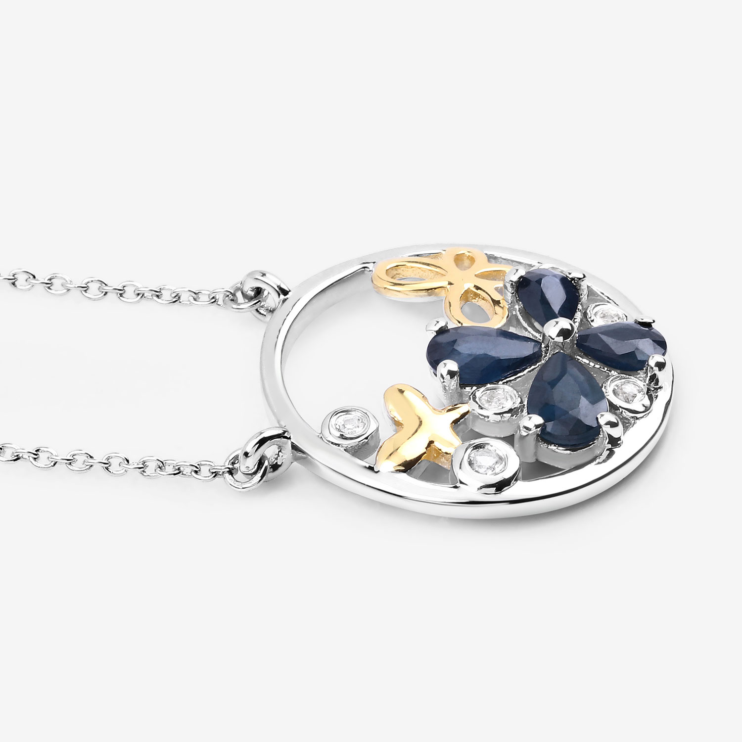 1.41 Carat Genuine Blue Sapphire and White Topaz .925 Sterling Silver Pendant
