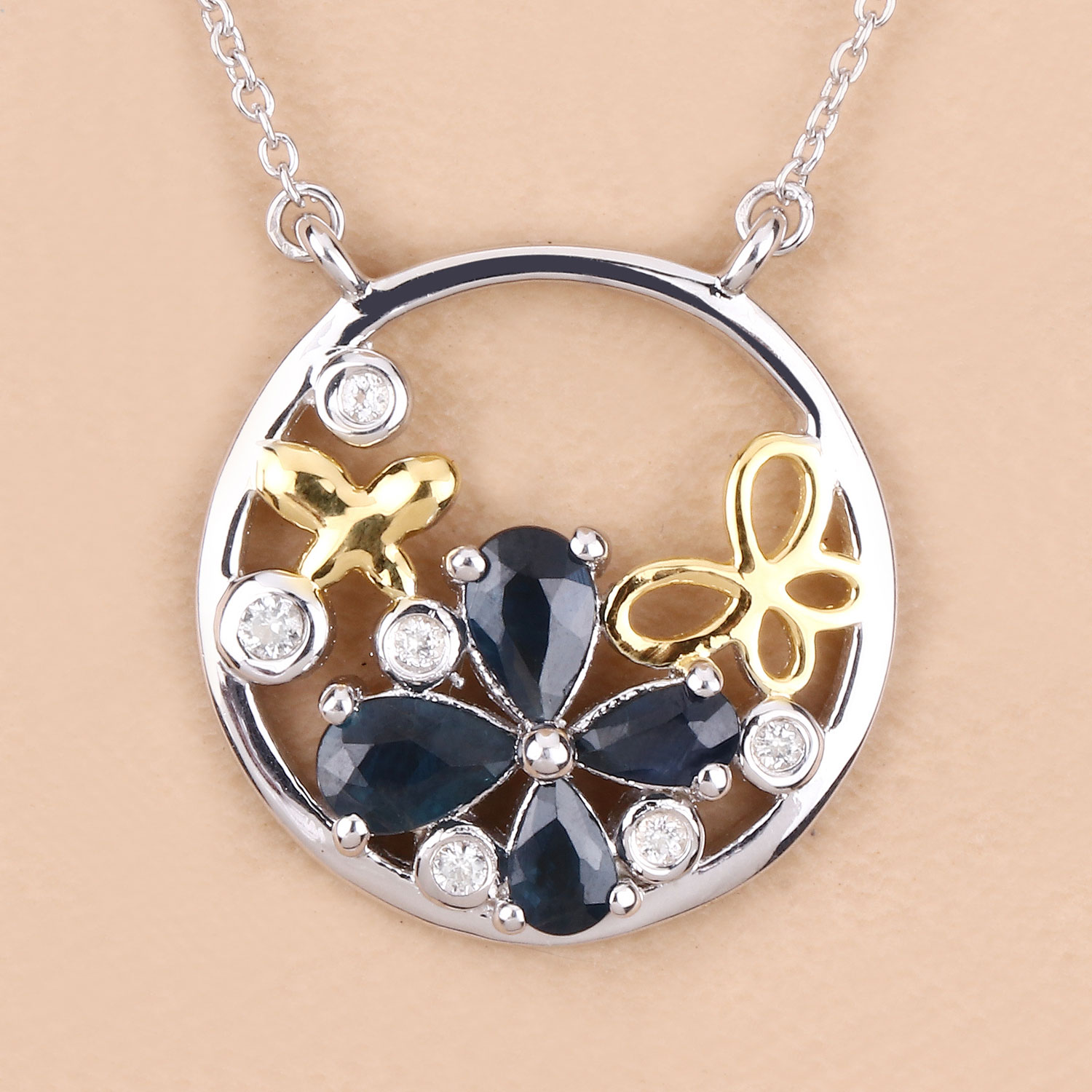 1.41 Carat Genuine Blue Sapphire and White Topaz .925 Sterling Silver Pendant