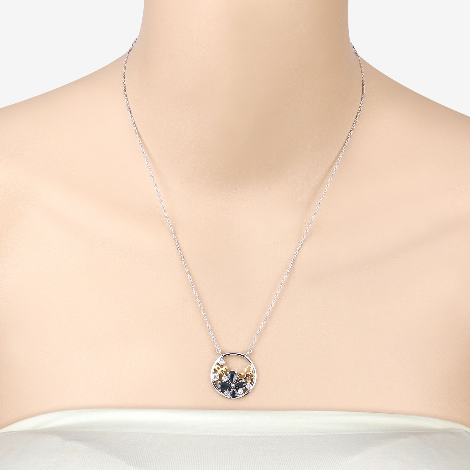 1.41 Carat Genuine Blue Sapphire and White Topaz .925 Sterling Silver Pendant