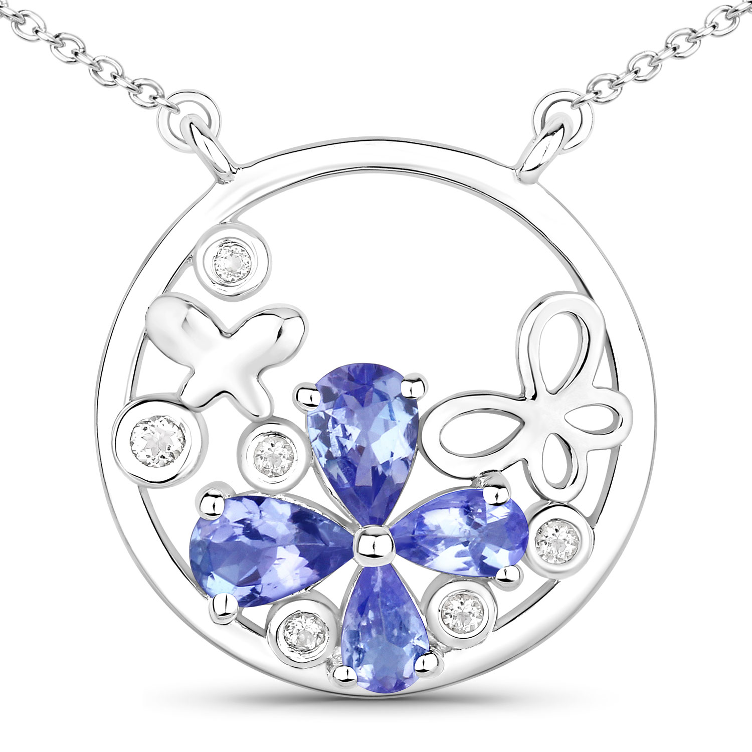 1.33 Carat Genuine Tanzanite and White Topaz .925 Sterling Silver Pendant