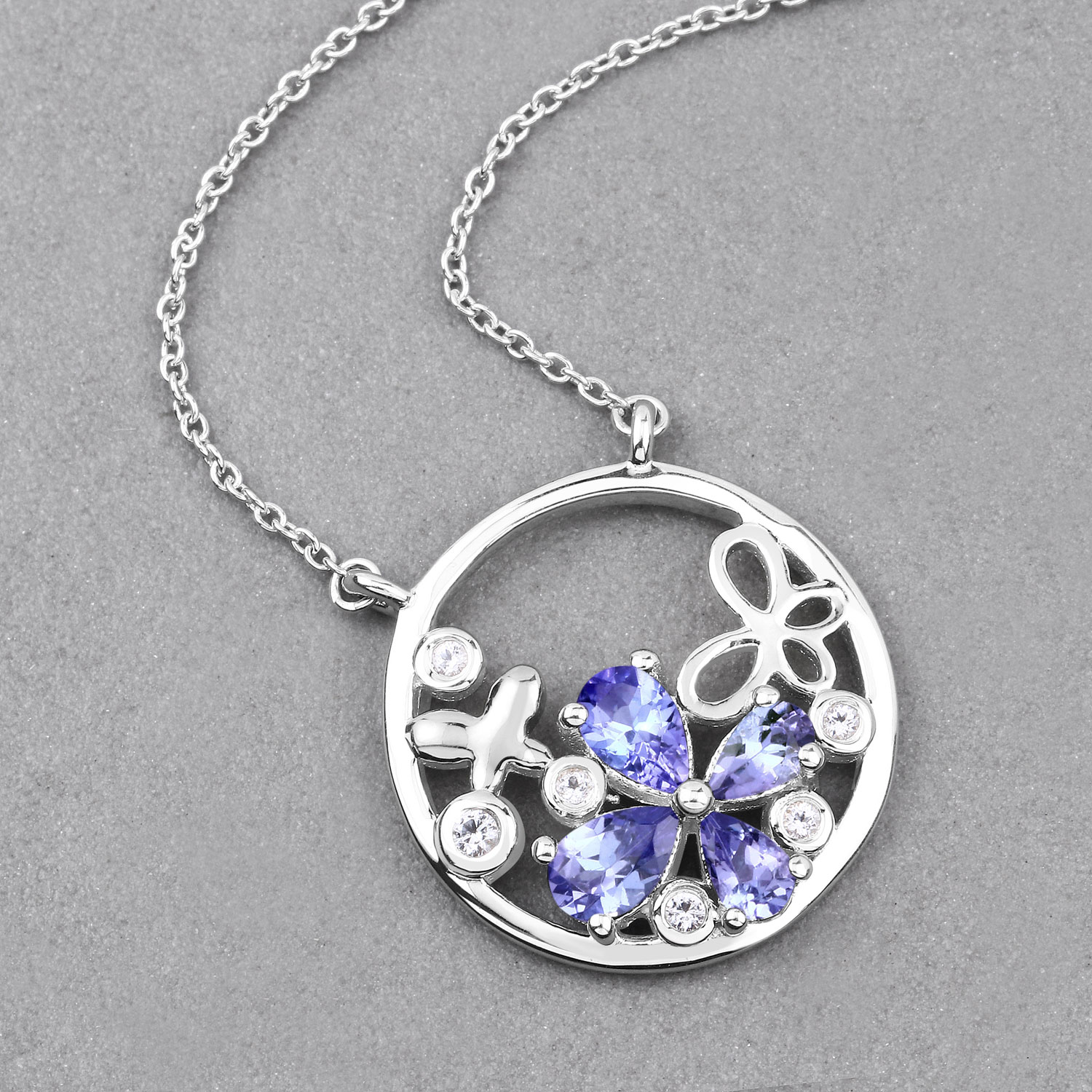 1.33 Carat Genuine Tanzanite and White Topaz .925 Sterling Silver Pendant