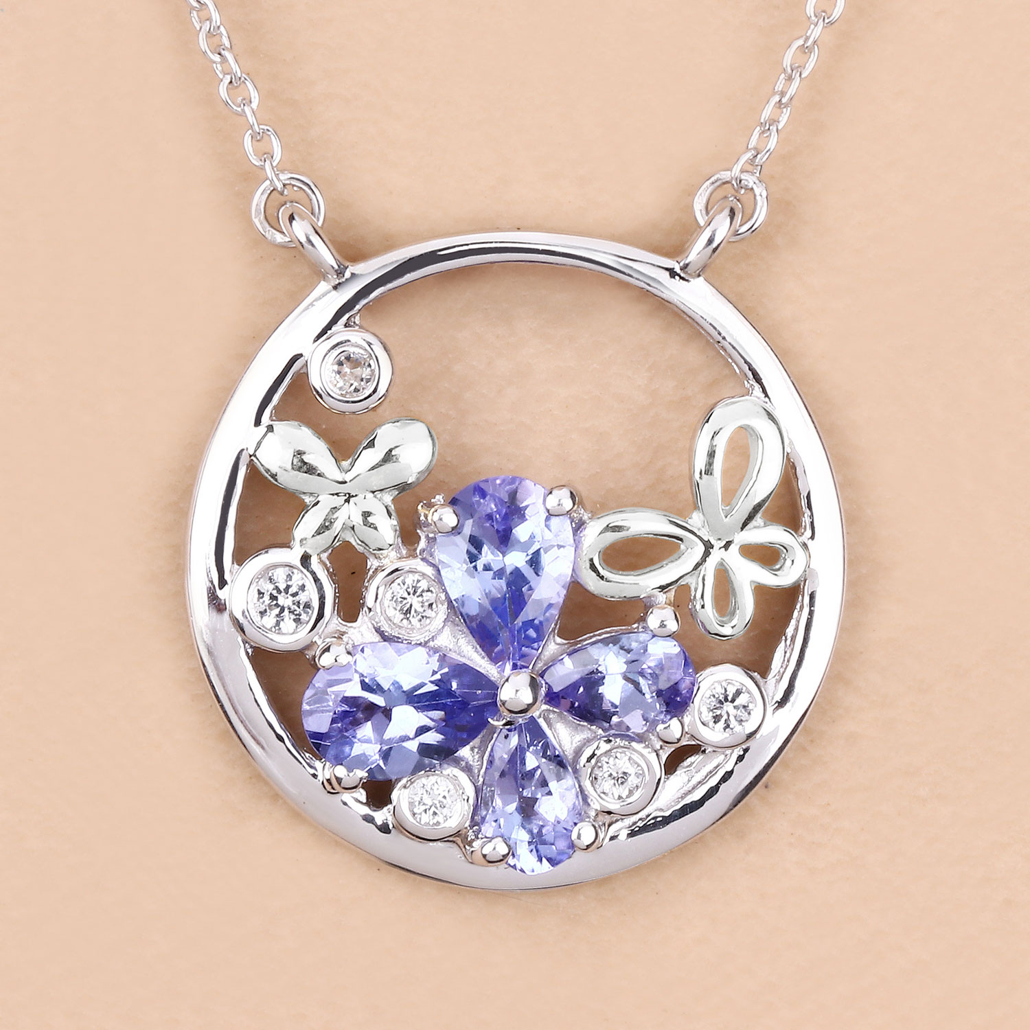 1.33 Carat Genuine Tanzanite and White Topaz .925 Sterling Silver Pendant