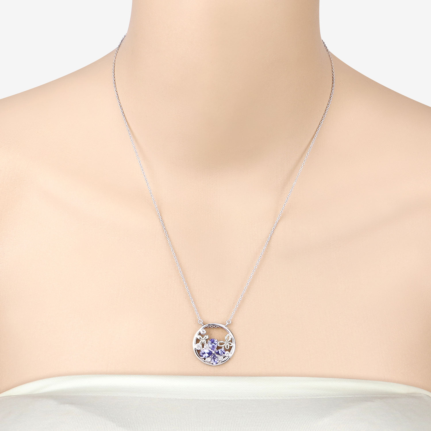 1.33 Carat Genuine Tanzanite and White Topaz .925 Sterling Silver Pendant