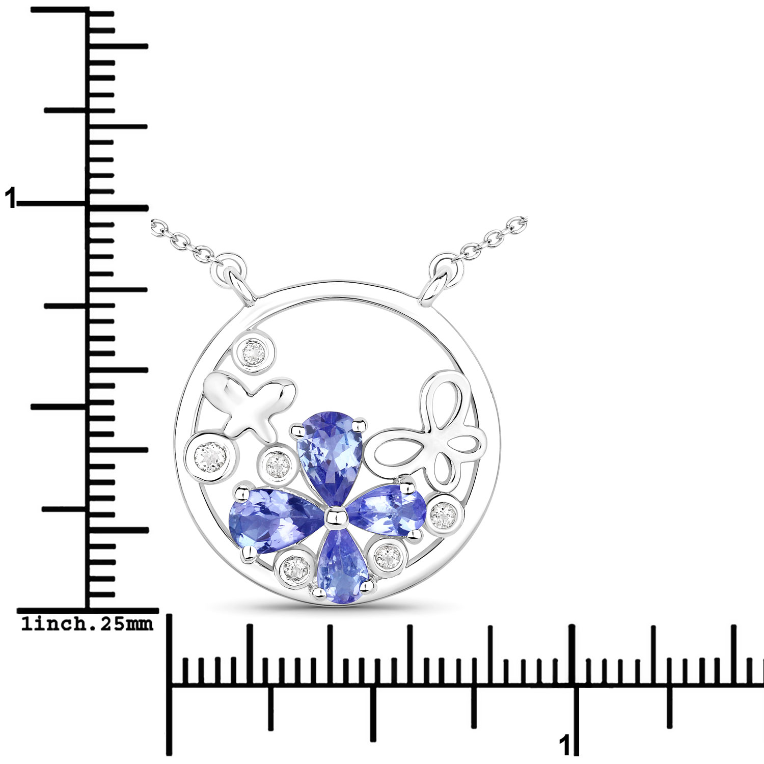 1.33 Carat Genuine Tanzanite and White Topaz .925 Sterling Silver Pendant
