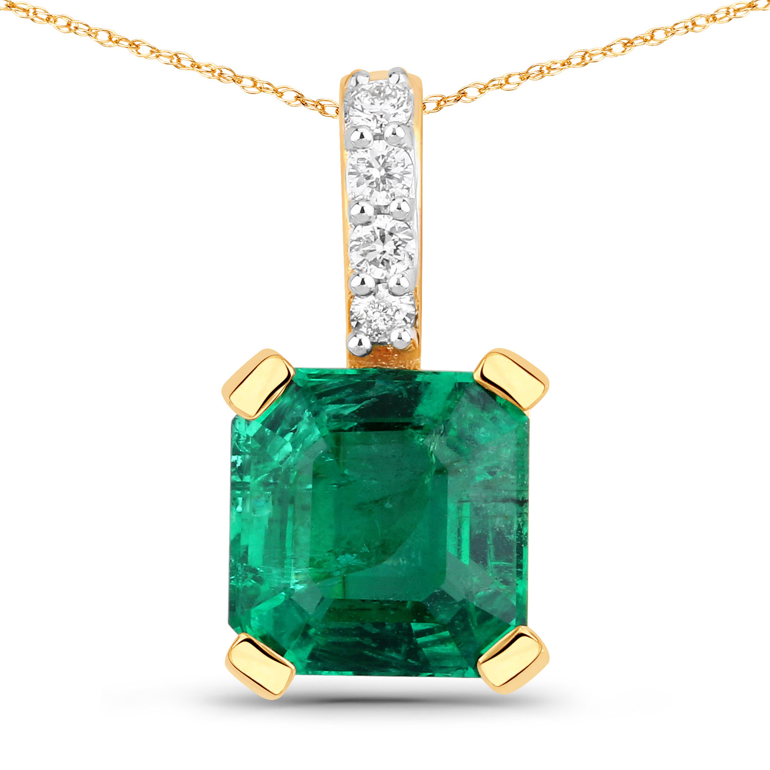 IGI Certified 1.43 Carat Genuine Zambian Emerald and White Diamond 18K Yellow Gold Pendant
