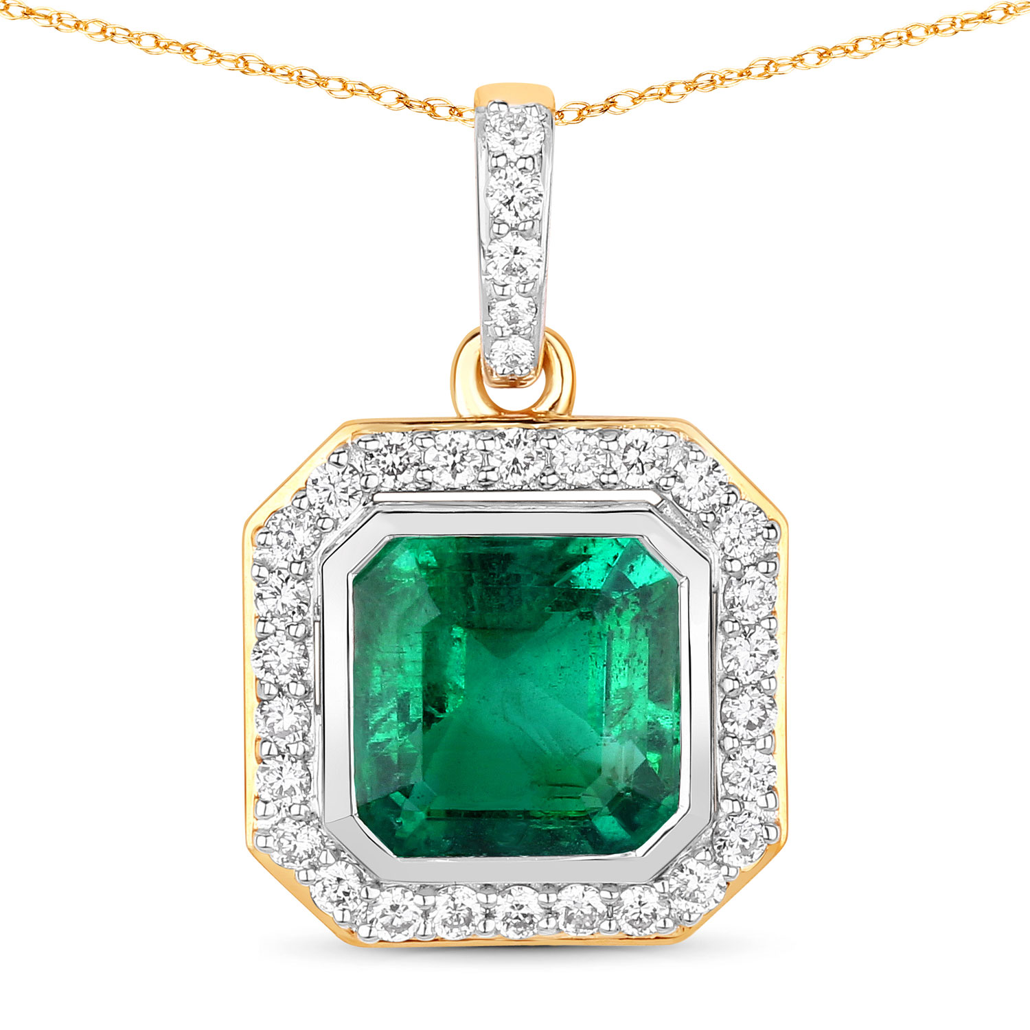 IGI Certified 2.54 Carat Genuine Zambian Emerald and White Diamond 18K Yellow Gold Pendant