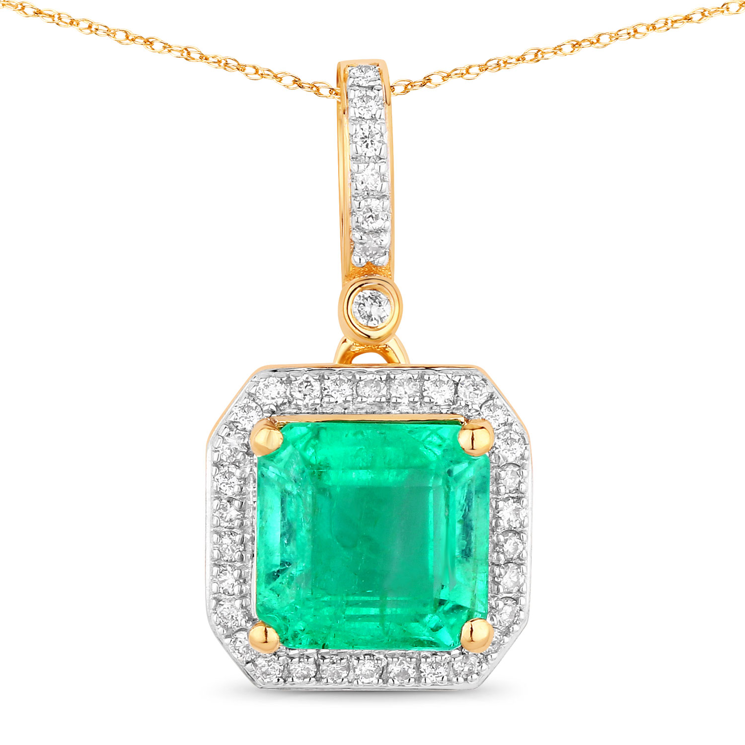 1.99 Carat Genuine Ethiopian Emerald and White Diamond 14K Yellow Gold Pendant