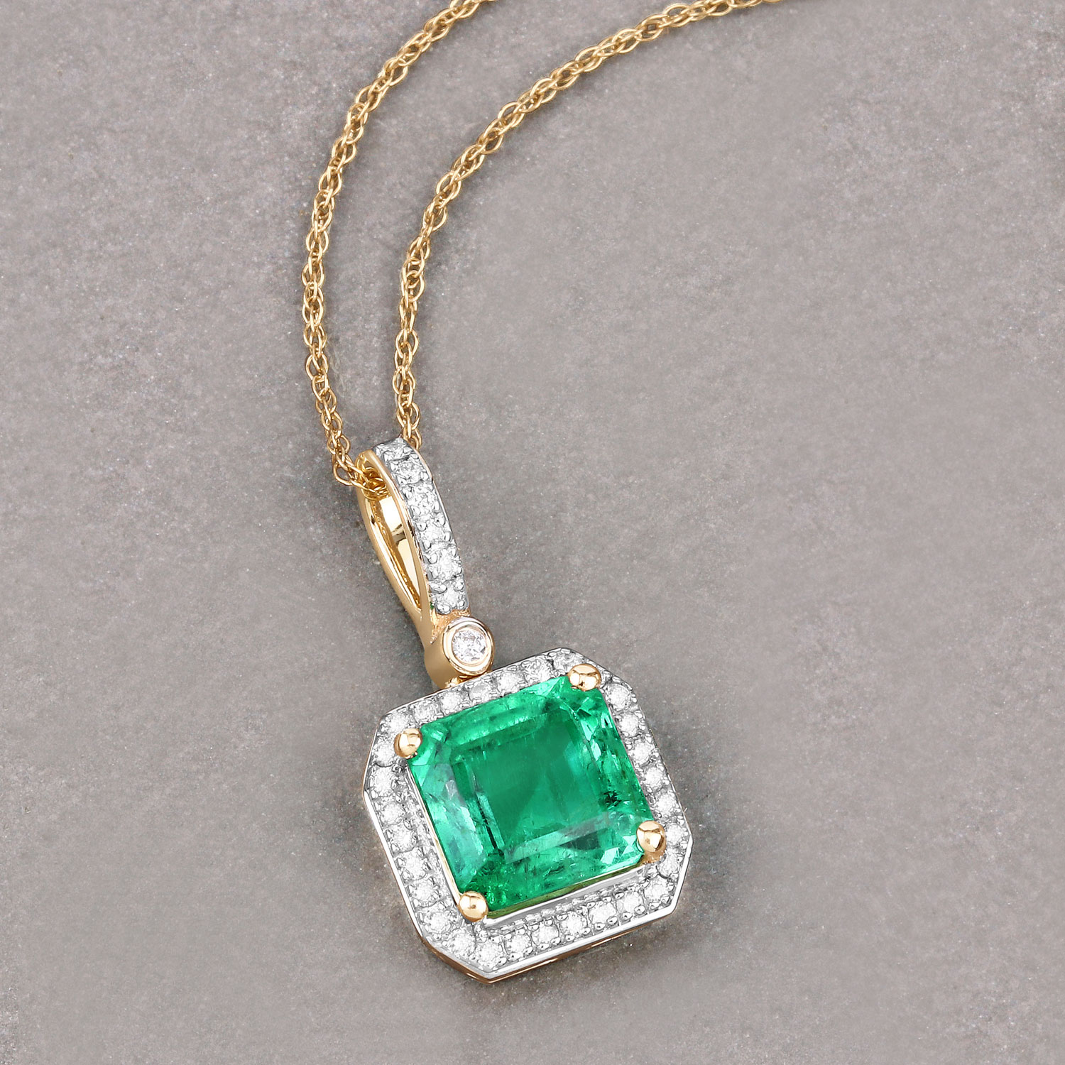 1.99 Carat Genuine Ethiopian Emerald and White Diamond 14K Yellow Gold Pendant