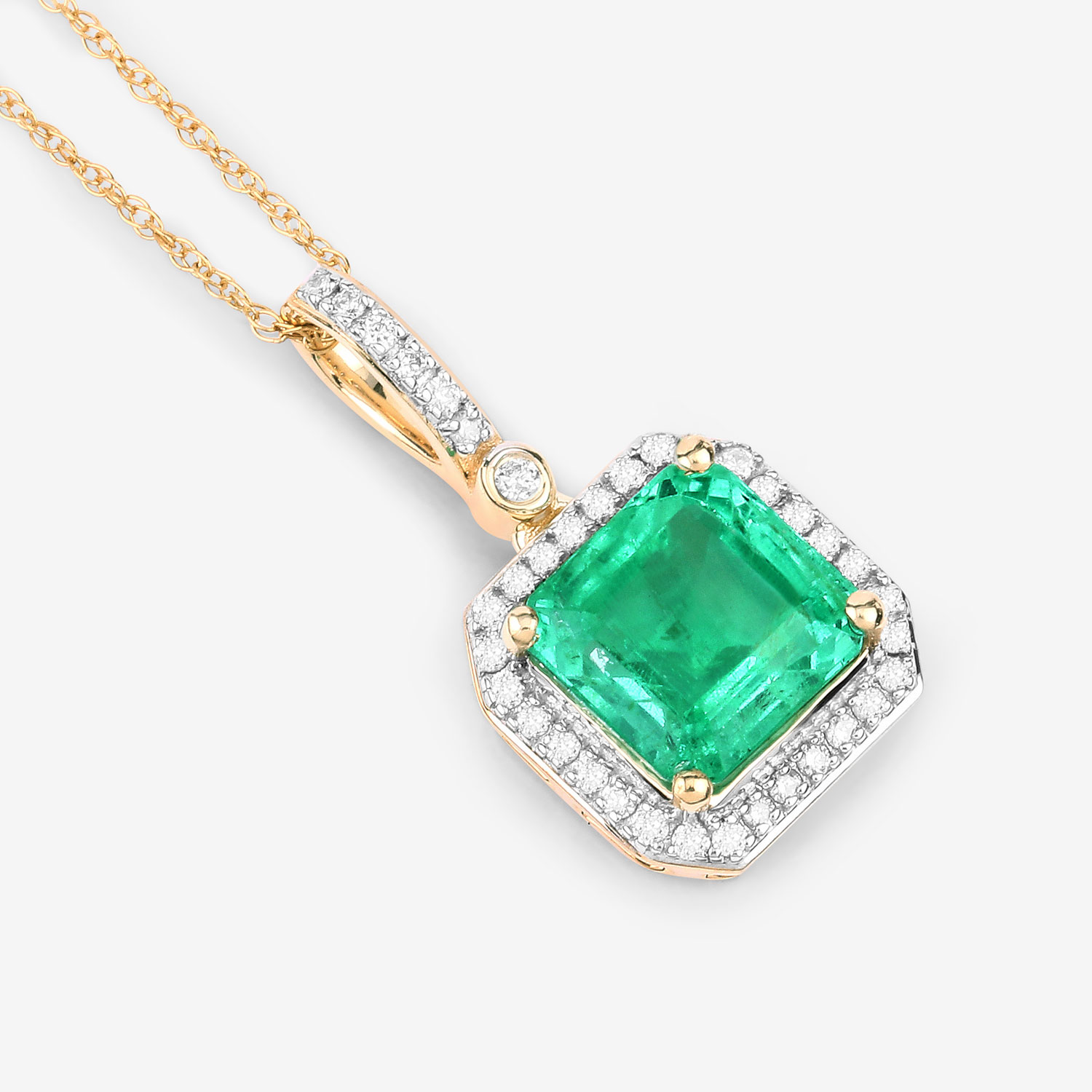 1.99 Carat Genuine Ethiopian Emerald and White Diamond 14K Yellow Gold Pendant