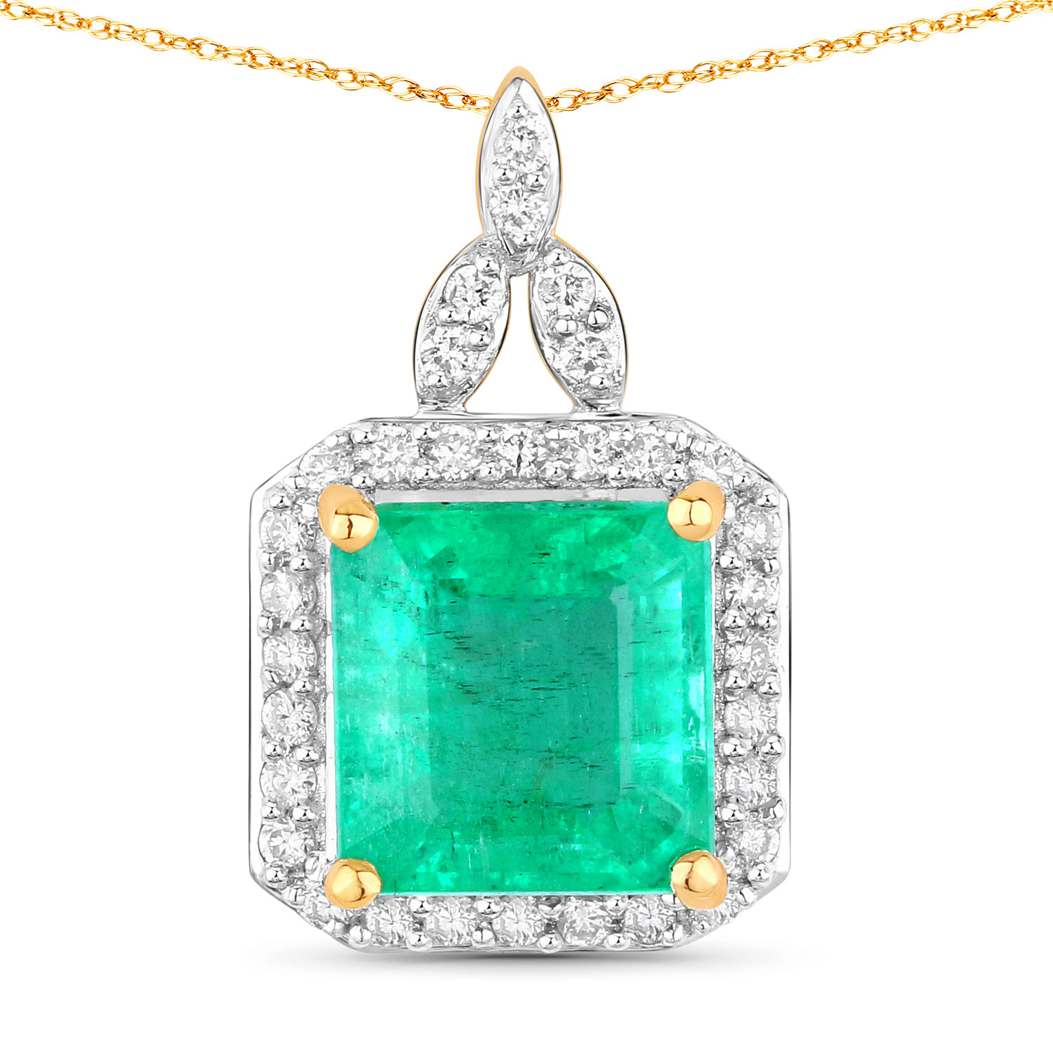 2.33 Carat Genuine Ethiopian Emerald and White Diamond 14K Yellow Gold Pendant