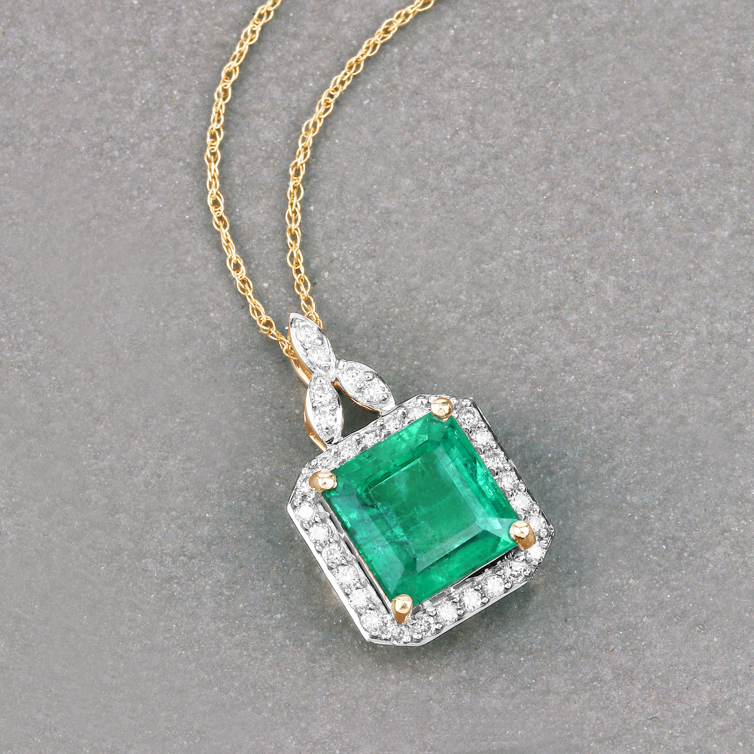2.33 Carat Genuine Ethiopian Emerald and White Diamond 14K Yellow Gold Pendant