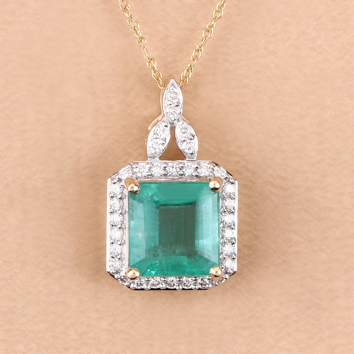 2.33 Carat Genuine Ethiopian Emerald and White Diamond 14K Yellow Gold Pendant