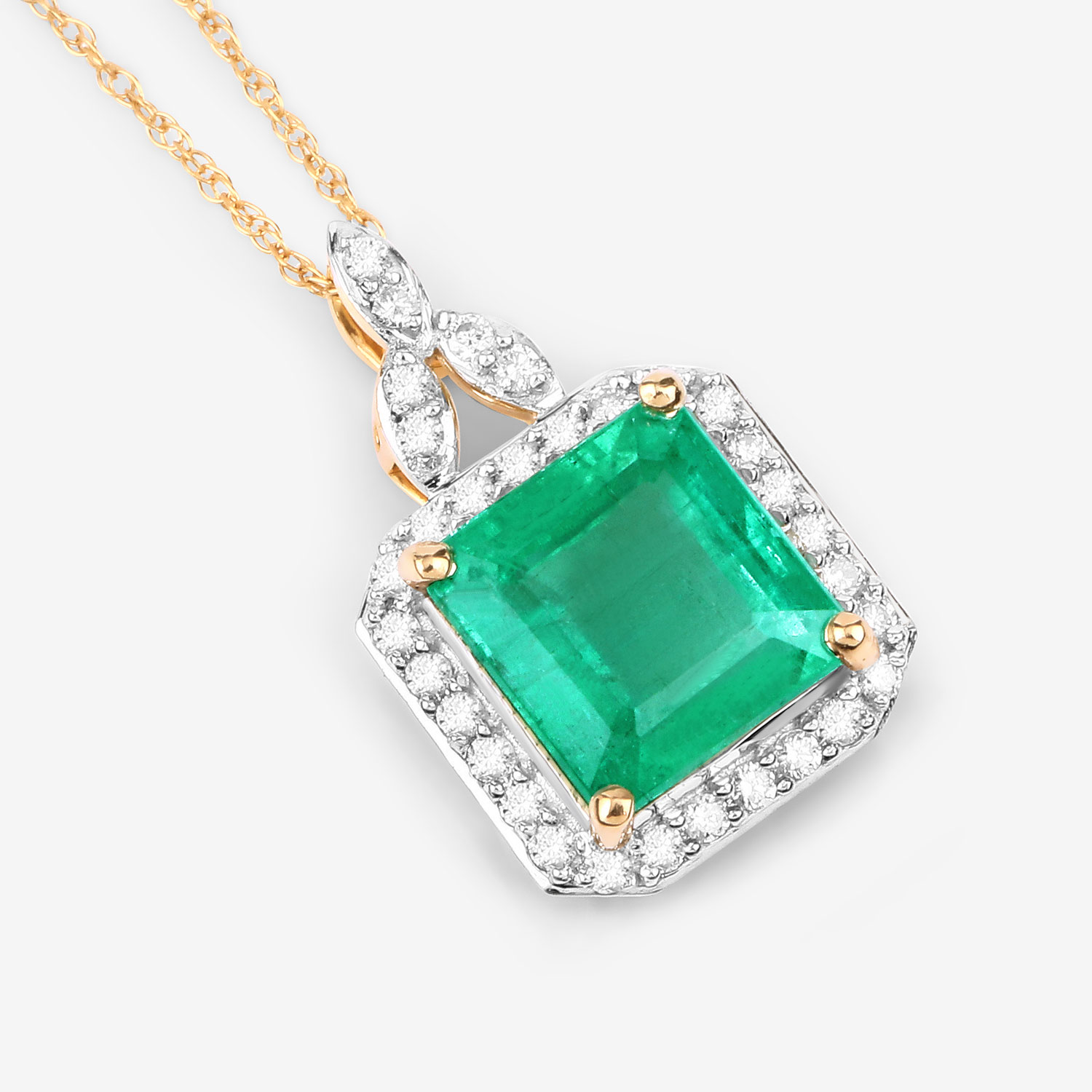 2.33 Carat Genuine Ethiopian Emerald and White Diamond 14K Yellow Gold Pendant