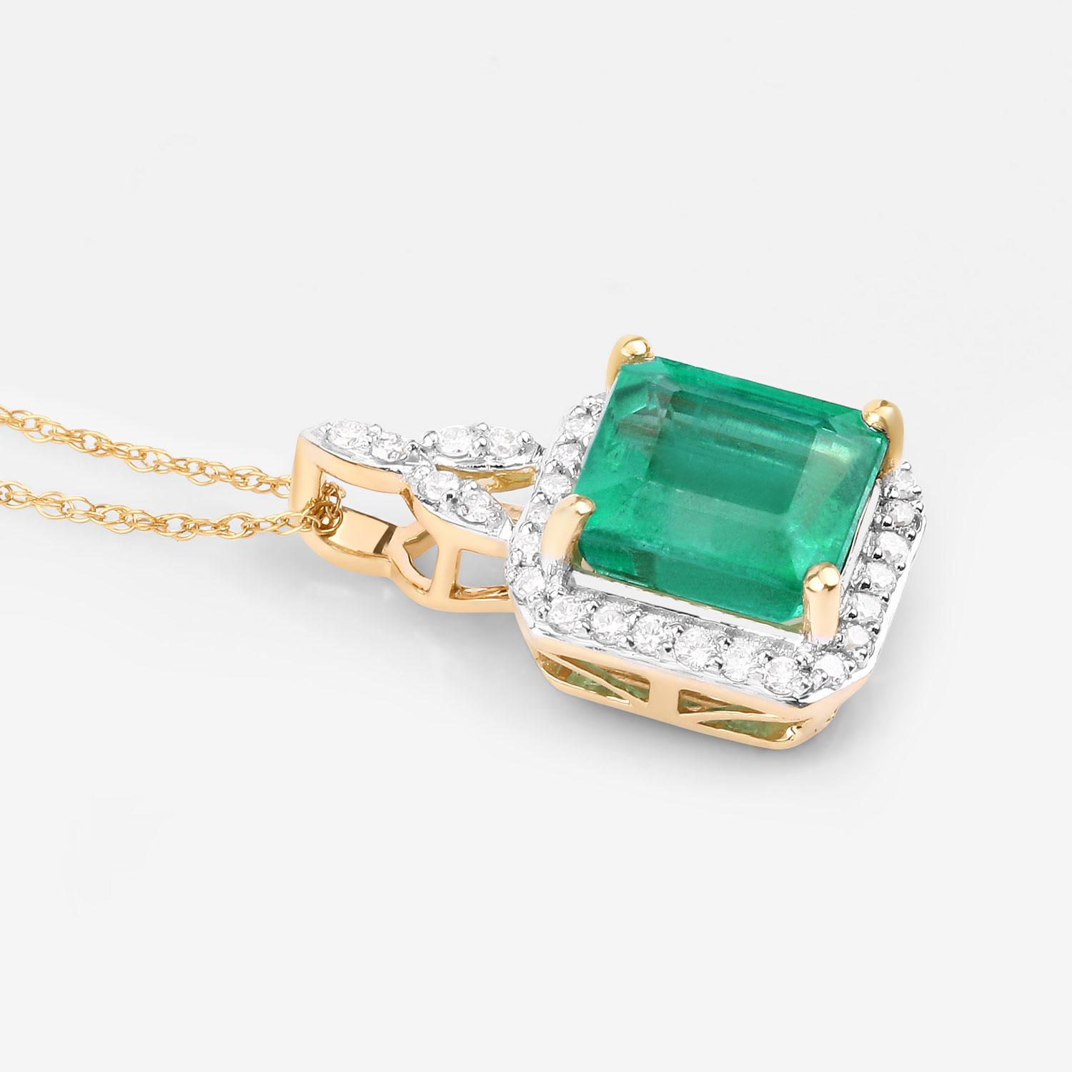 2.33 Carat Genuine Ethiopian Emerald and White Diamond 14K Yellow Gold Pendant