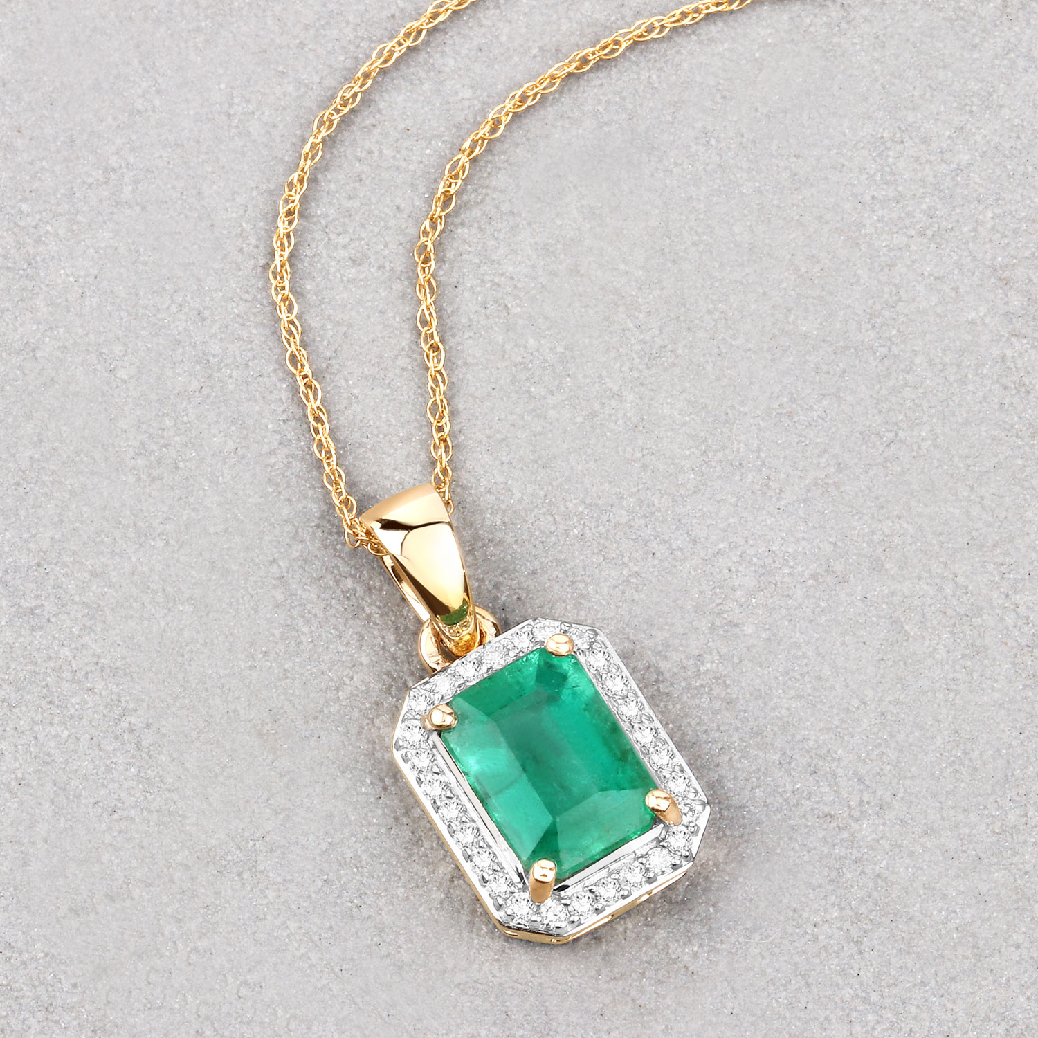 1.60 Carat Genuine Ethiopian Emerald and White Diamond 14K Yellow Gold Pendant