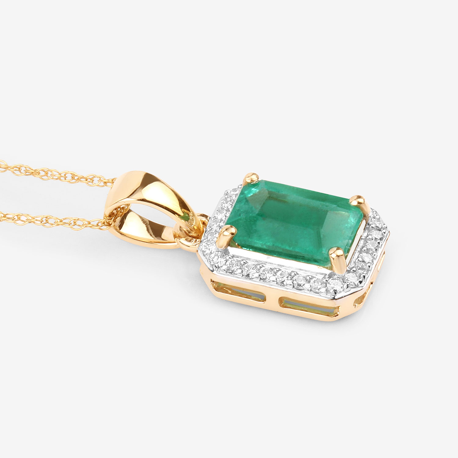 1.60 Carat Genuine Ethiopian Emerald and White Diamond 14K Yellow Gold Pendant
