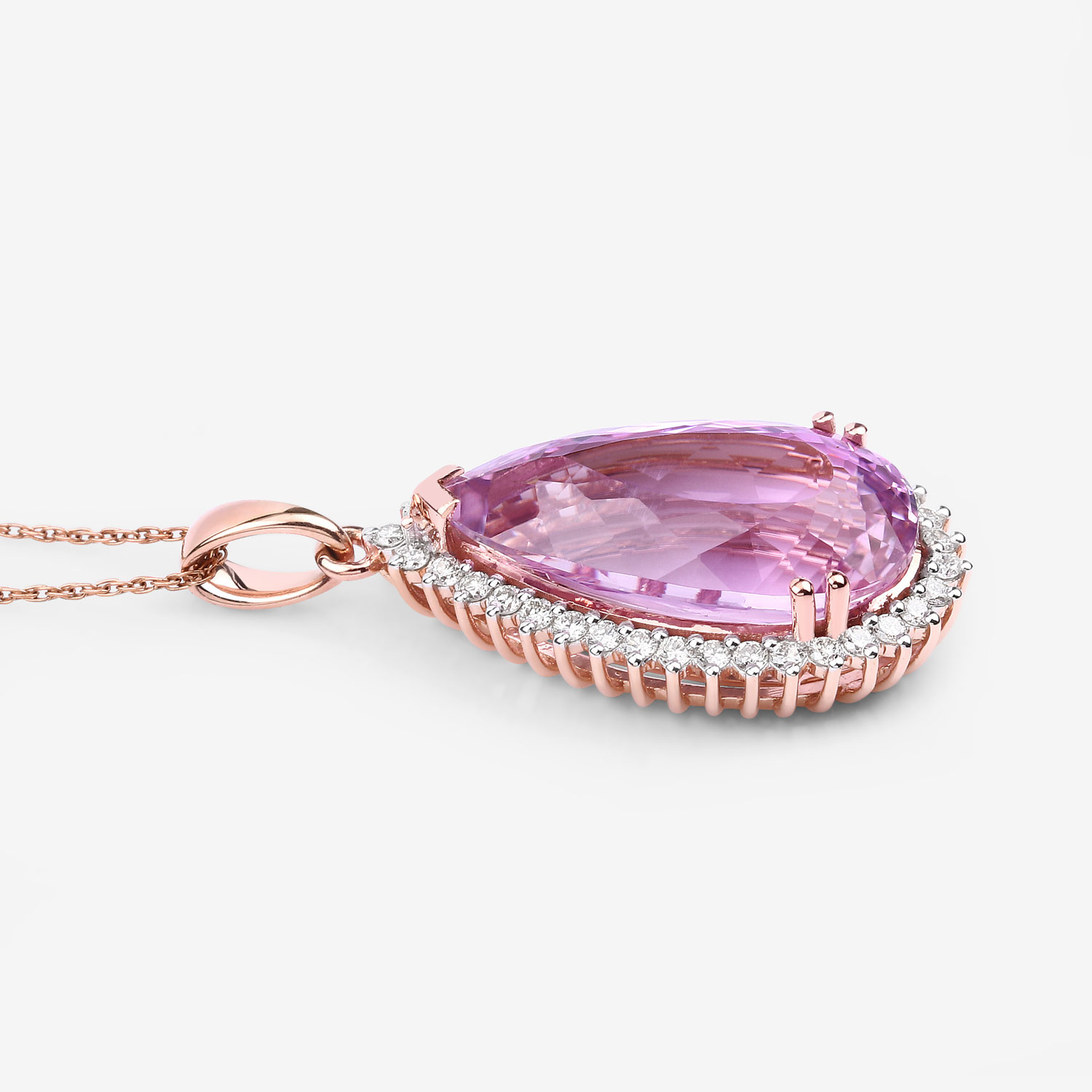 14.15 Carat Genuine Kunzite and White Diamond 14K Rose Gold Pendant