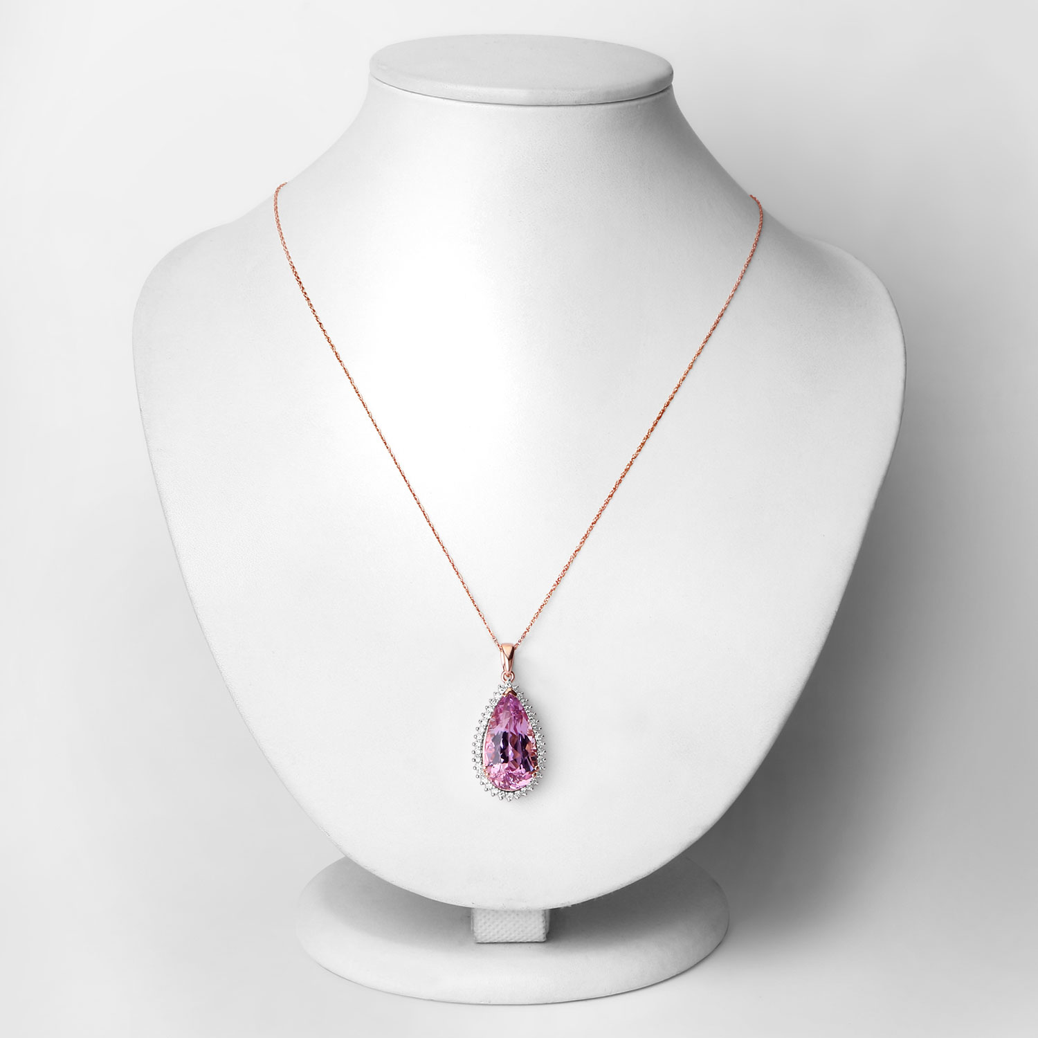 14.15 Carat Genuine Kunzite and White Diamond 14K Rose Gold Pendant