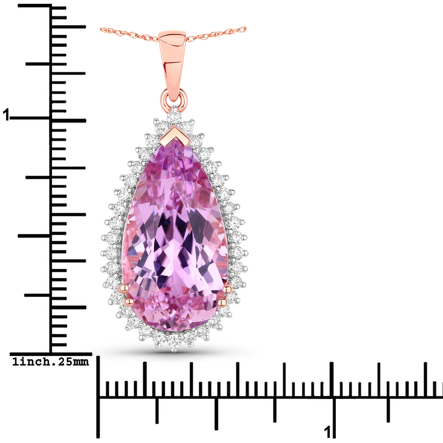 14.15 Carat Genuine Kunzite and White Diamond 14K Rose Gold Pendant