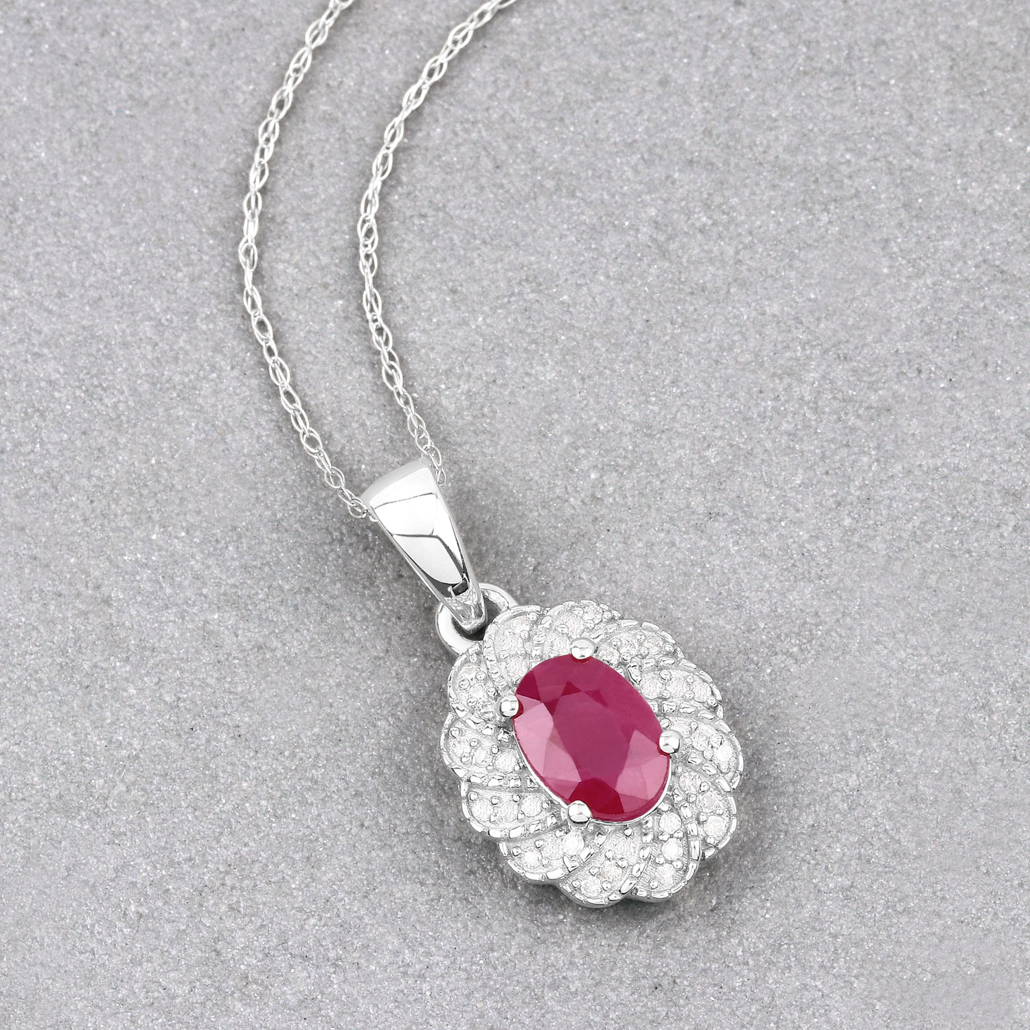 0.95 Carat Genuine Ruby and White Diamond 10K White Gold Pendant