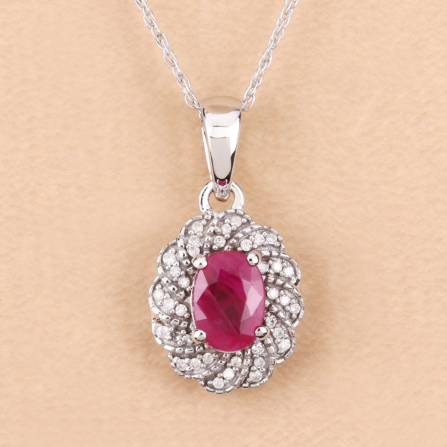 0.95 Carat Genuine Ruby and White Diamond 10K White Gold Pendant