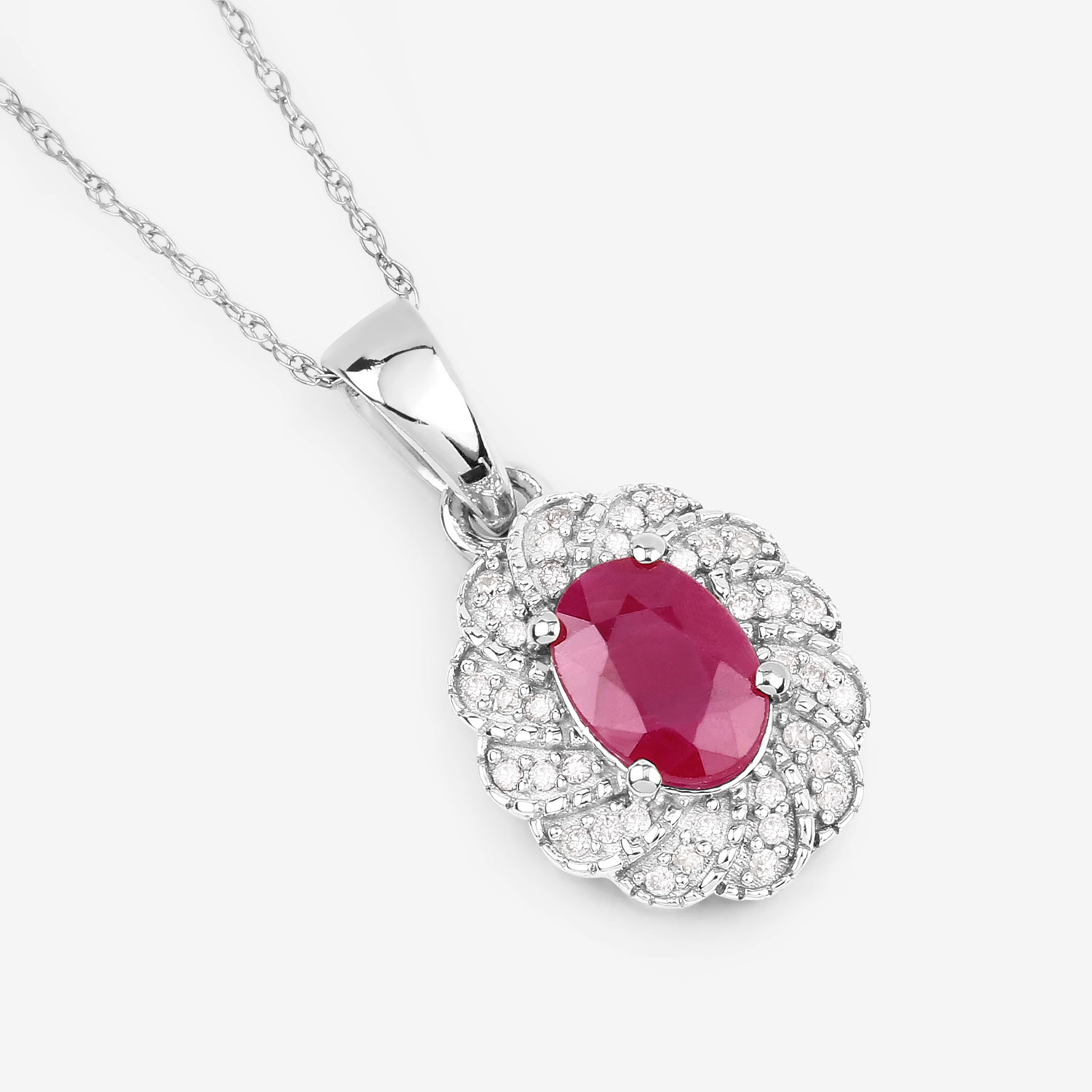 0.95 Carat Genuine Ruby and White Diamond 10K White Gold Pendant