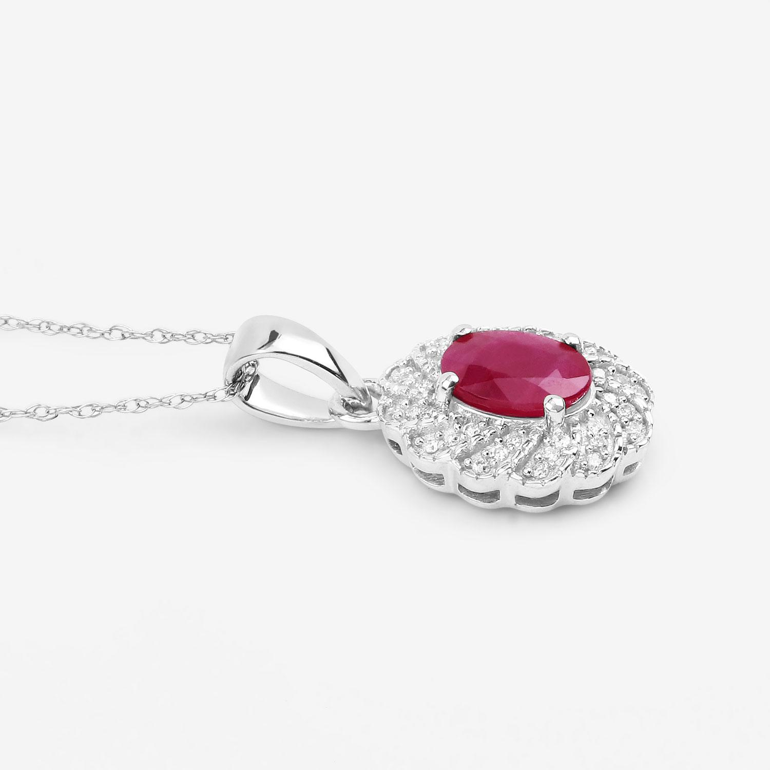 0.95 Carat Genuine Ruby and White Diamond 10K White Gold Pendant
