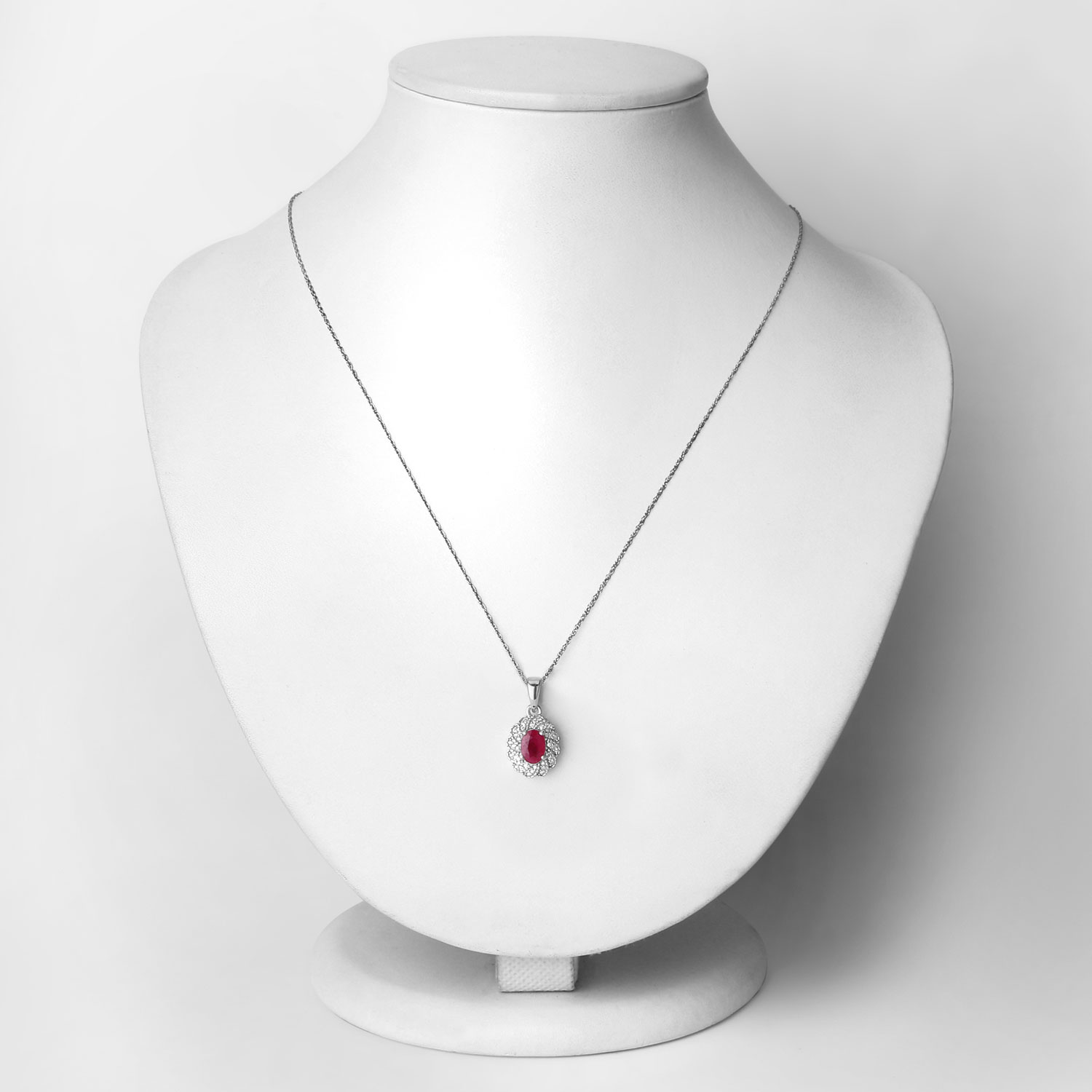 0.95 Carat Genuine Ruby and White Diamond 10K White Gold Pendant