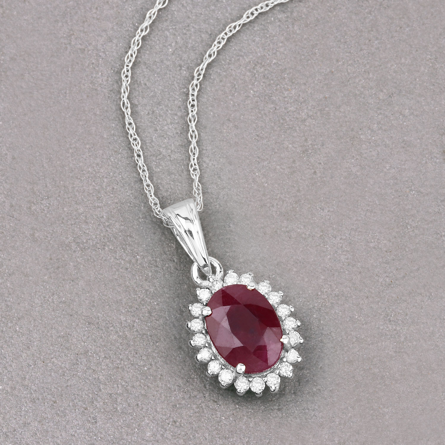 1.60 Carat Genuine Ruby and White Diamond 10K White Gold Pendant