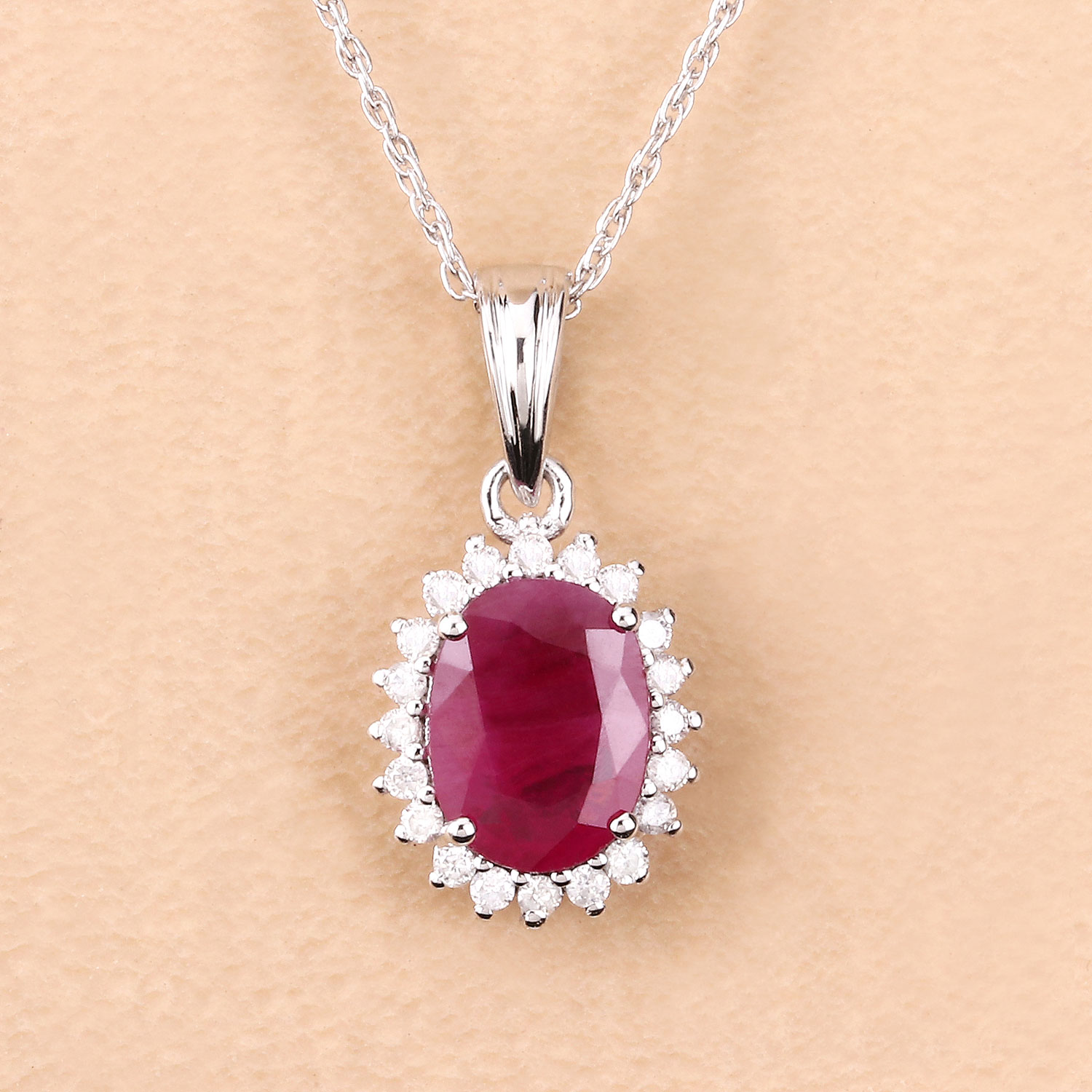 1.60 Carat Genuine Ruby and White Diamond 10K White Gold Pendant