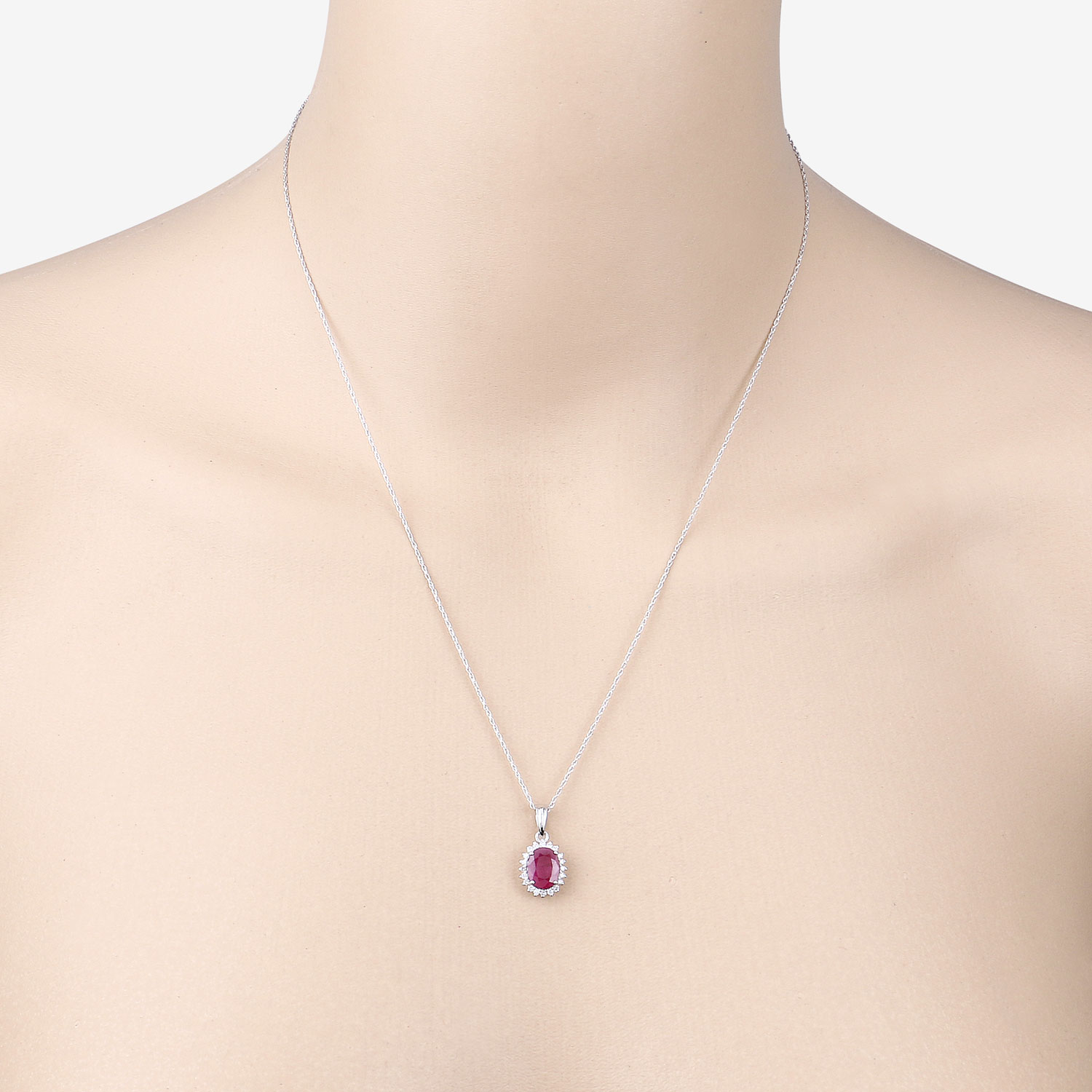 1.60 Carat Genuine Ruby and White Diamond 10K White Gold Pendant