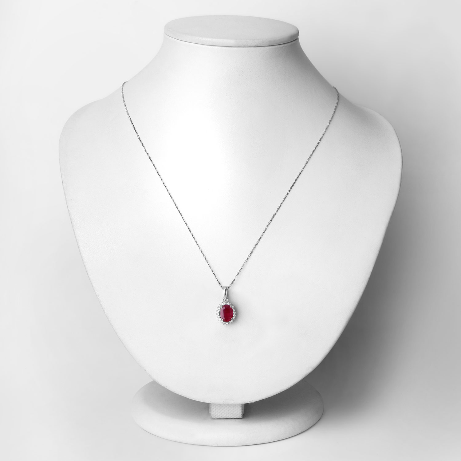 1.60 Carat Genuine Ruby and White Diamond 10K White Gold Pendant