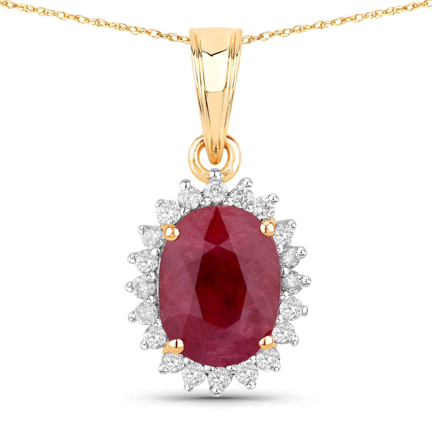 1.60 Carat Genuine Ruby and White Diamond 10K Yellow Gold Pendant