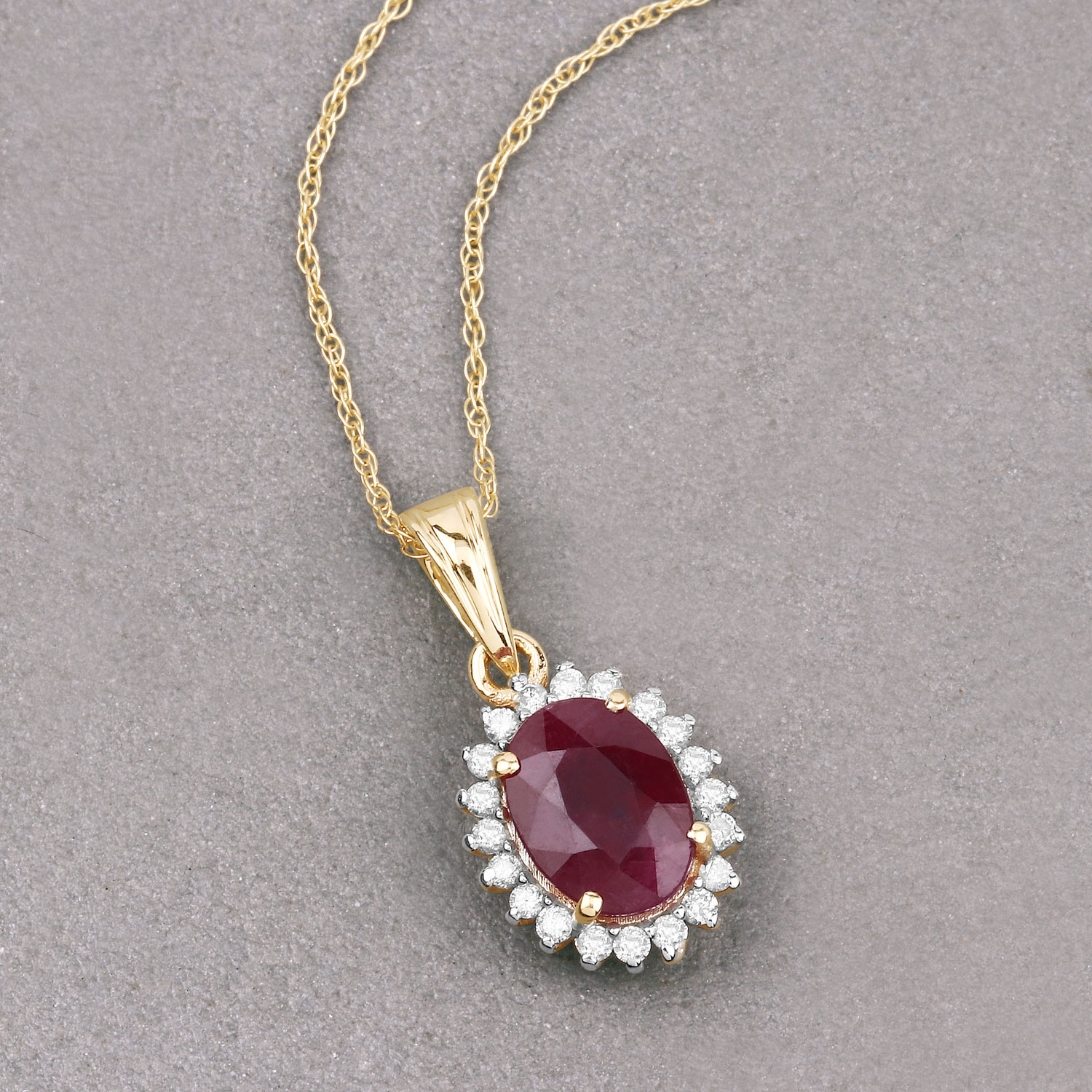 1.60 Carat Genuine Ruby and White Diamond 10K Yellow Gold Pendant