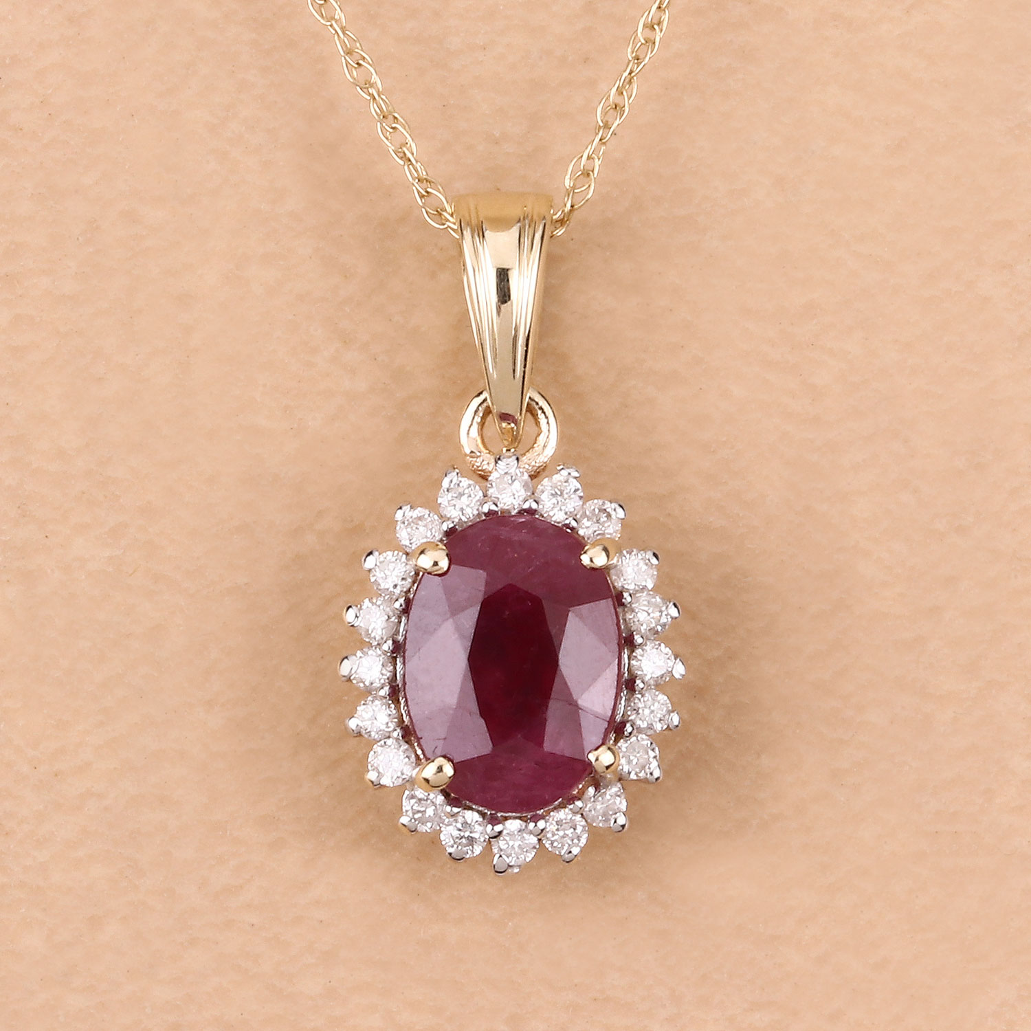 1.60 Carat Genuine Ruby and White Diamond 10K Yellow Gold Pendant