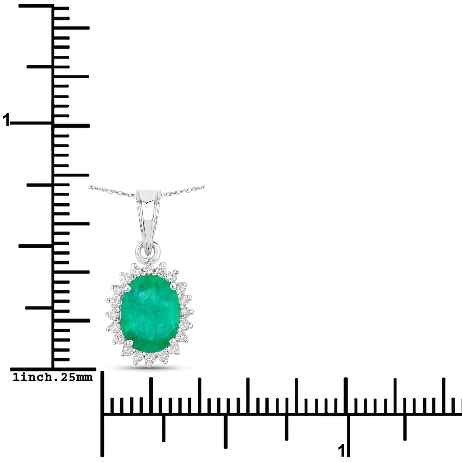 1.36 Carat Genuine Zambian Emerald and White Diamond 10K White Gold Pendant