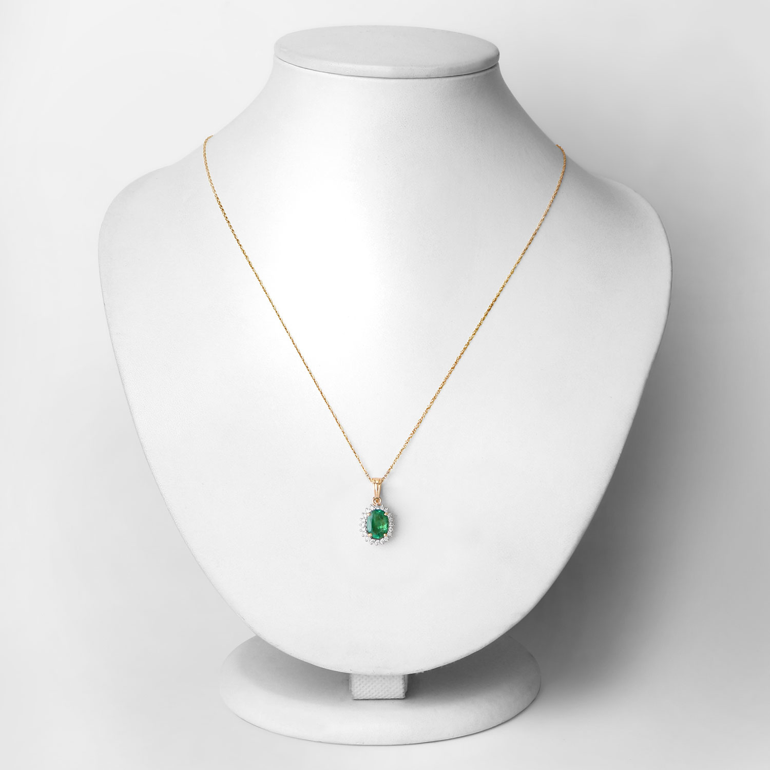 1.36 Carat Genuine Zambian Emerald and White Diamond 10K Yellow Gold Pendant