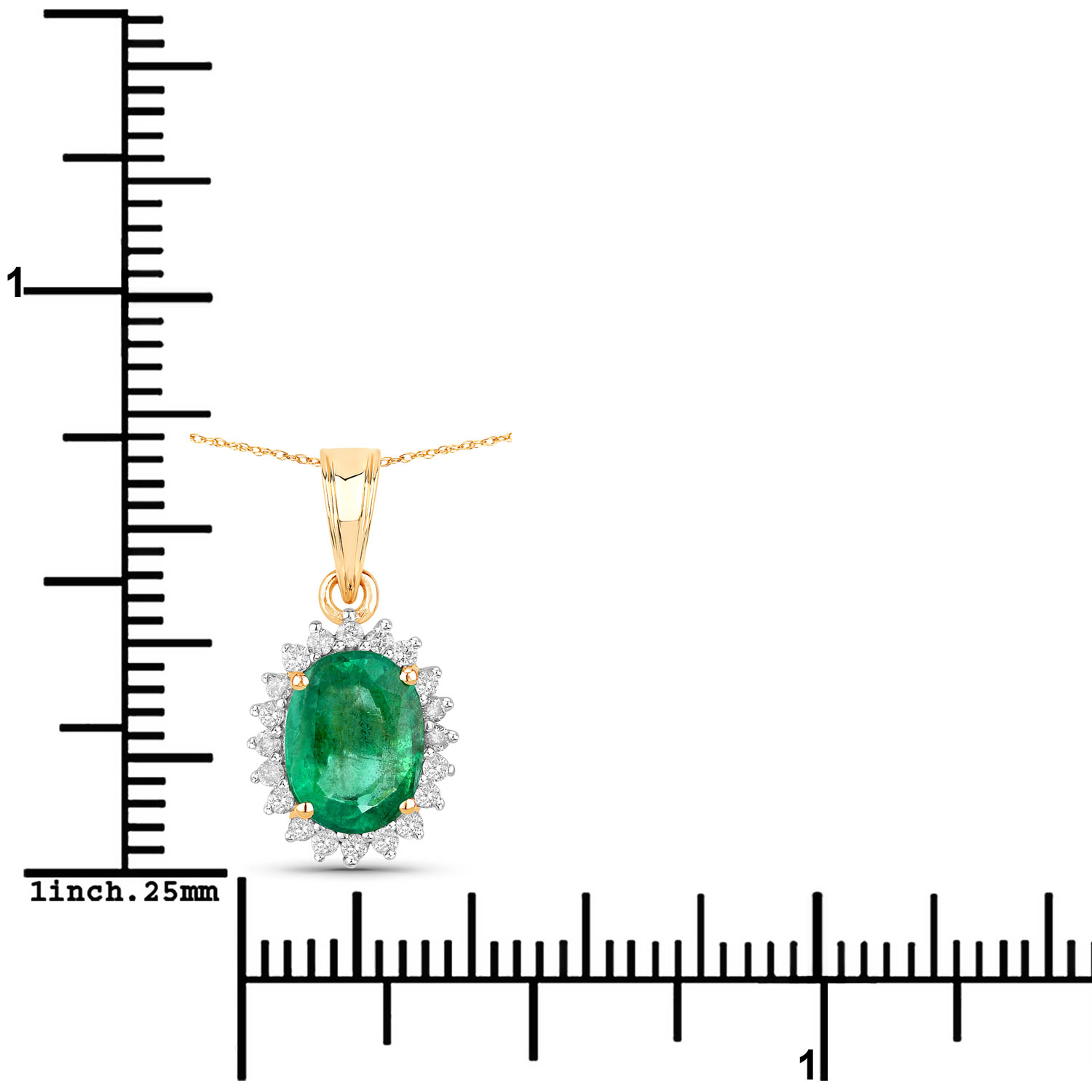 1.36 Carat Genuine Zambian Emerald and White Diamond 10K Yellow Gold Pendant