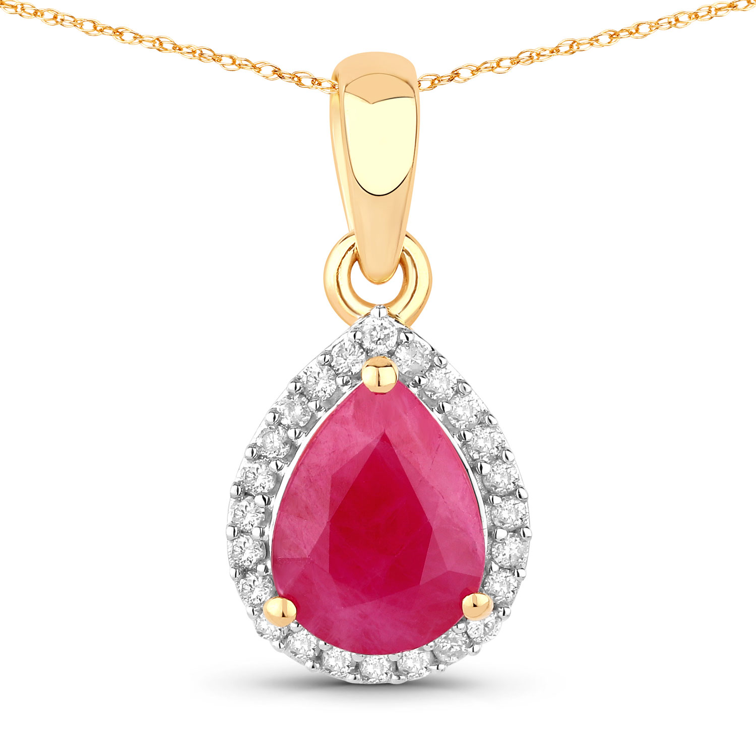 1.55 Carat Genuine Ruby and White Diamond 10K Yellow Gold Pendant