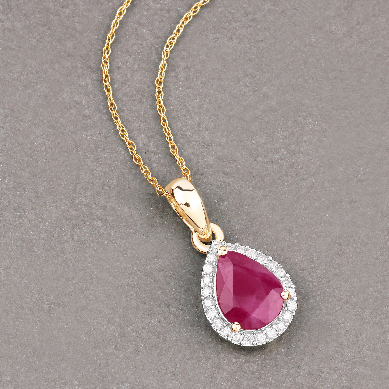 1.55 Carat Genuine Ruby and White Diamond 10K Yellow Gold Pendant