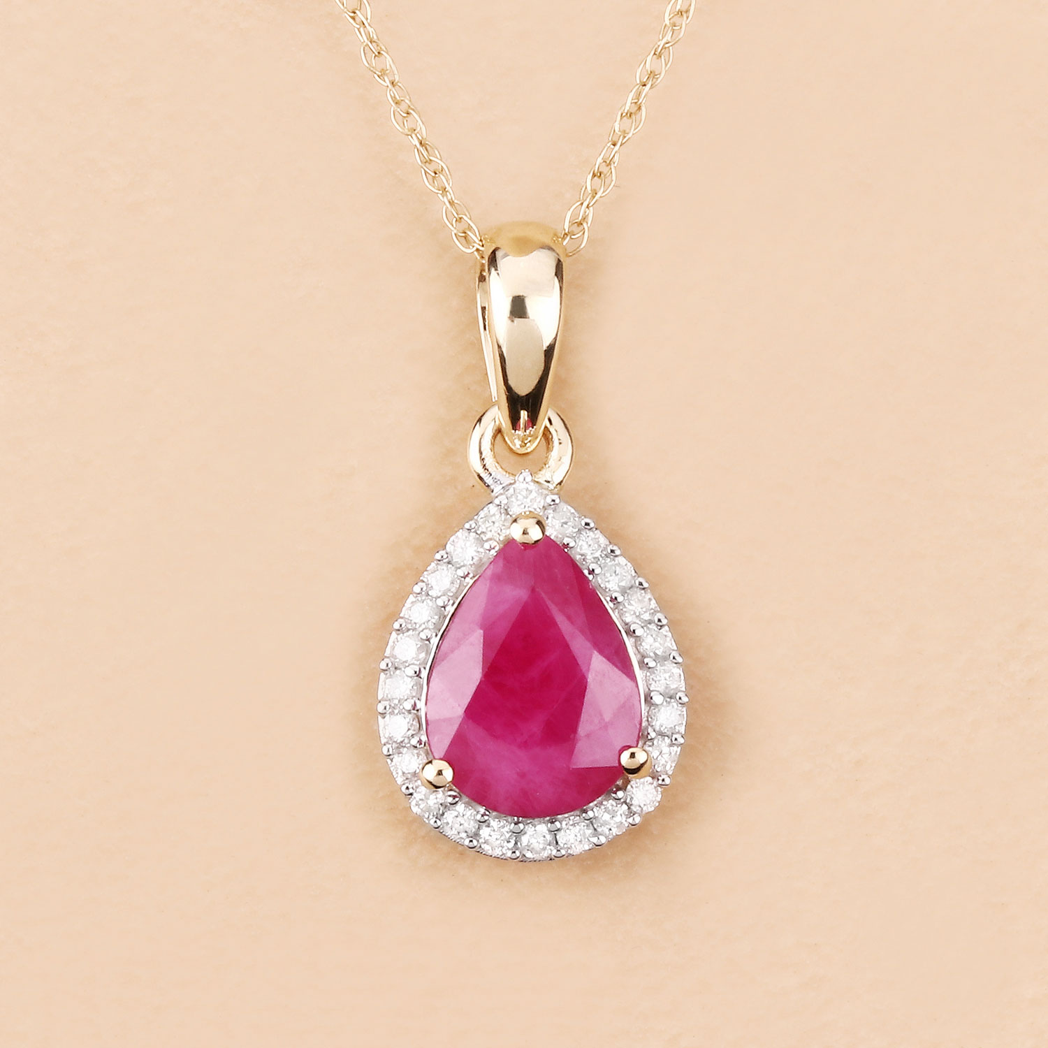 1.55 Carat Genuine Ruby and White Diamond 10K Yellow Gold Pendant