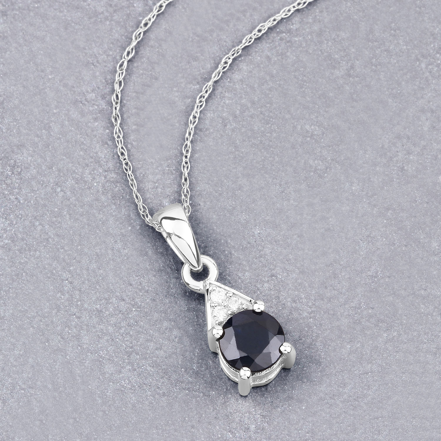 0.88 Carat Genuine Blue Sapphire and White Diamond 10K White Gold Pendant