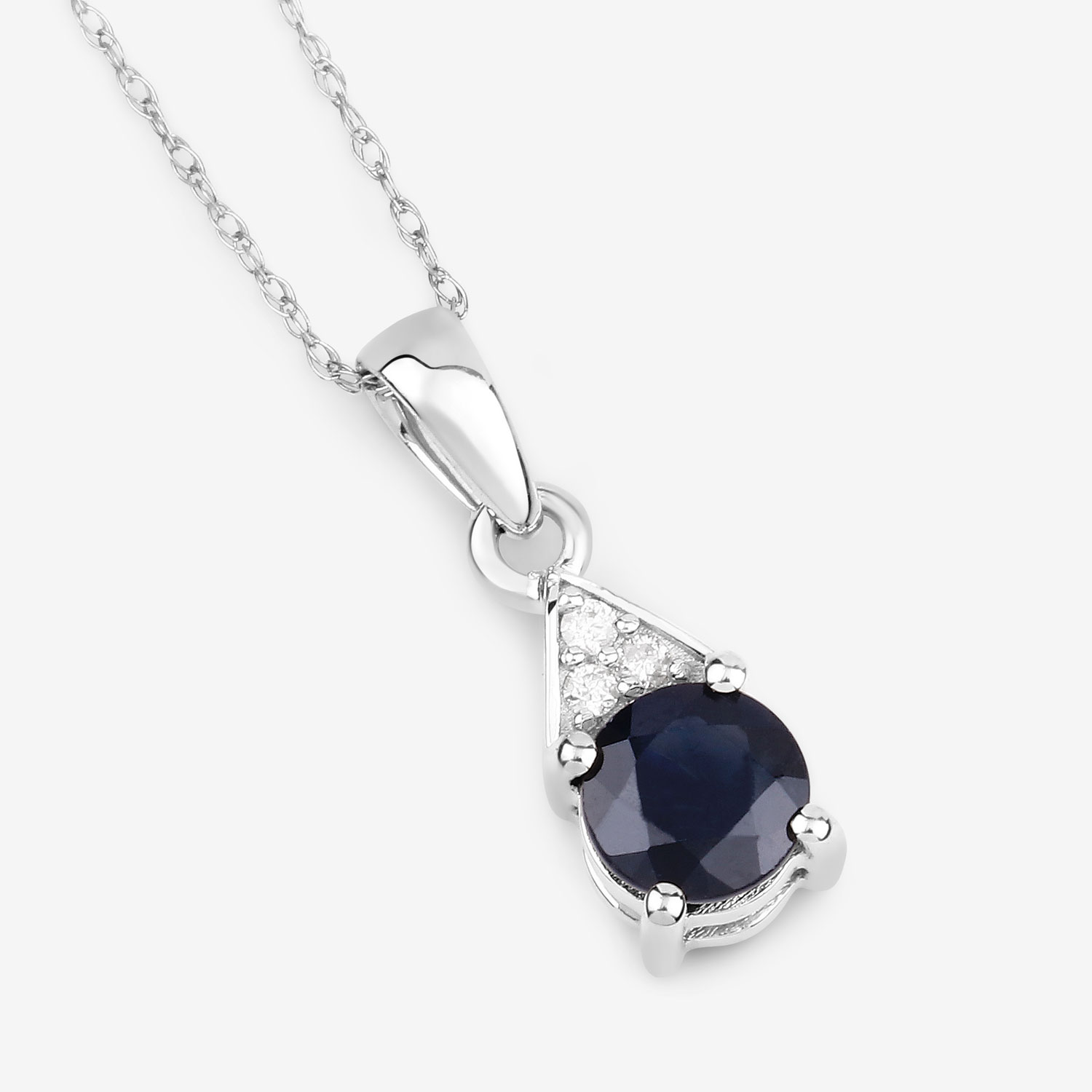 0.88 Carat Genuine Blue Sapphire and White Diamond 10K White Gold Pendant